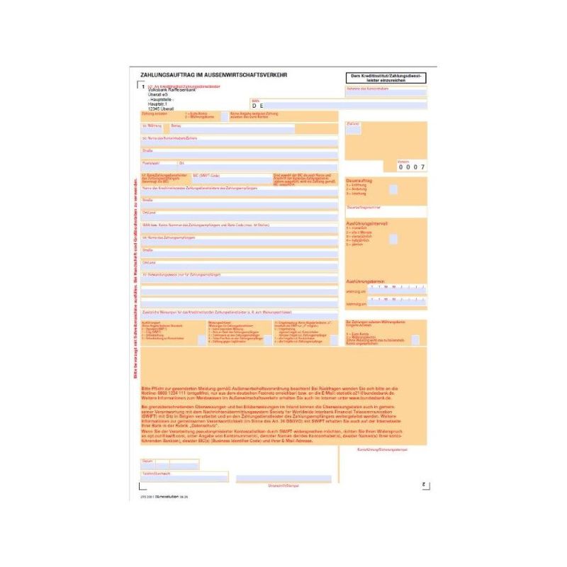 Zahlungsauftrag im Außenwirtschaftsverkehr 2-tlg.