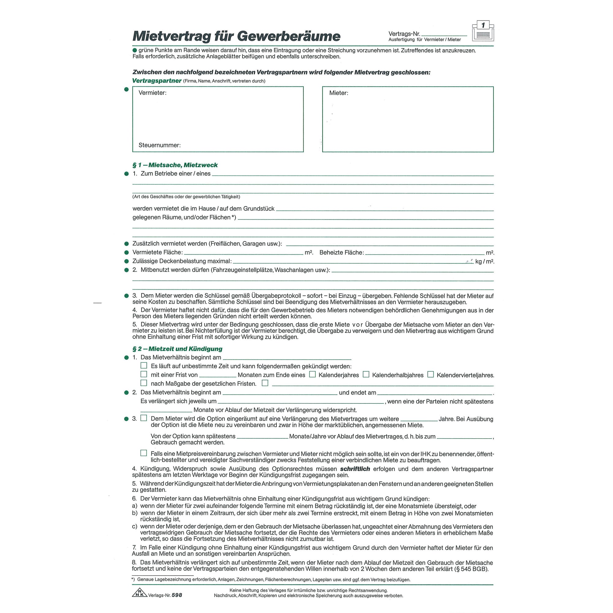 RNK Mietvertrag, DIN A4