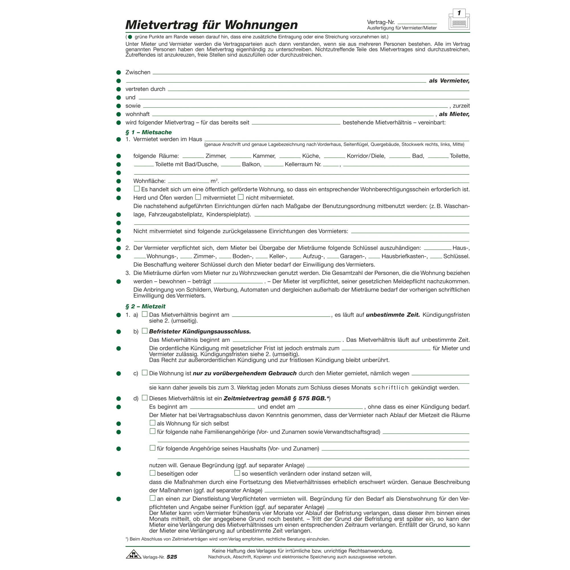 RNK Mietvertrag, DIN A4