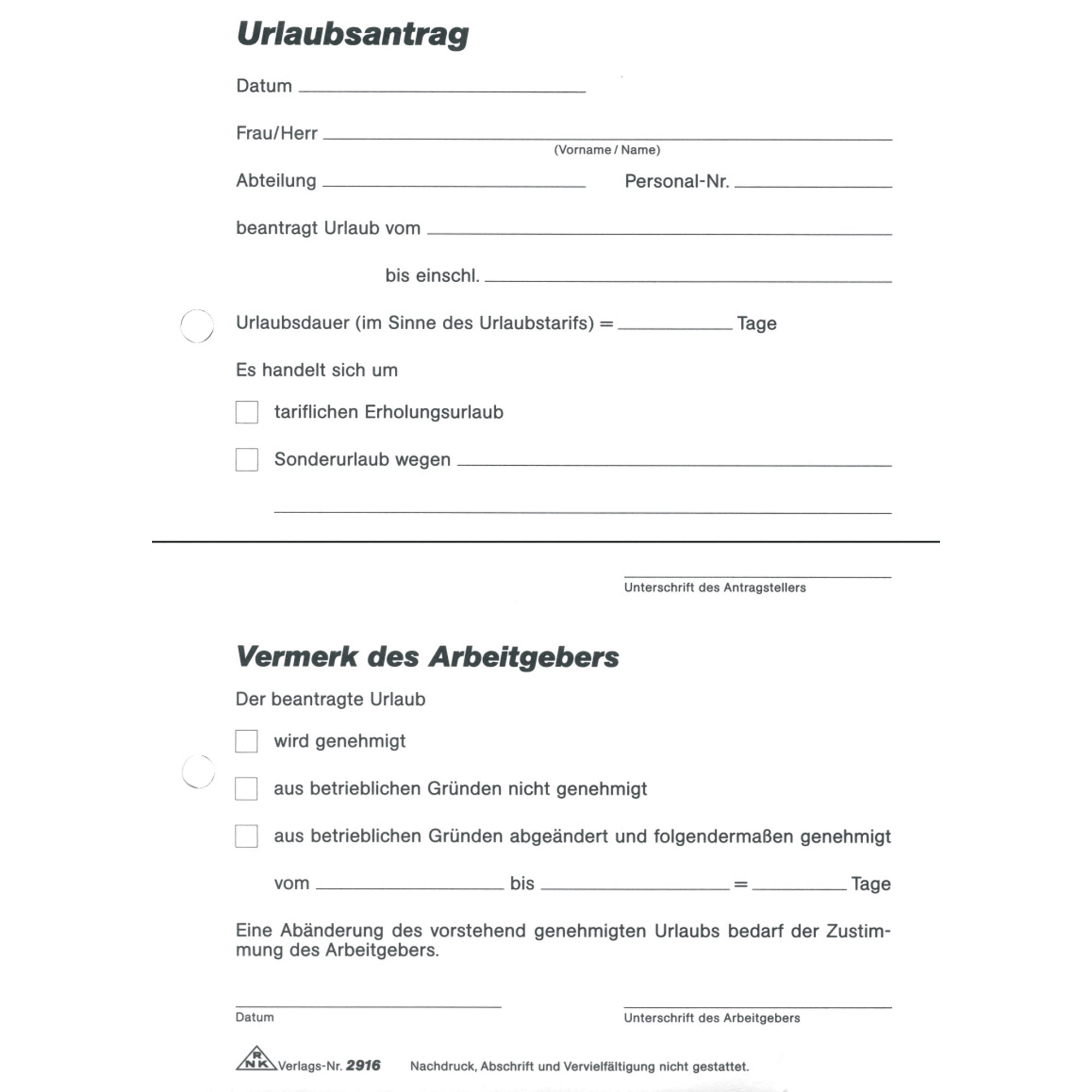 RNK Urlaubsantrag, DIN A5