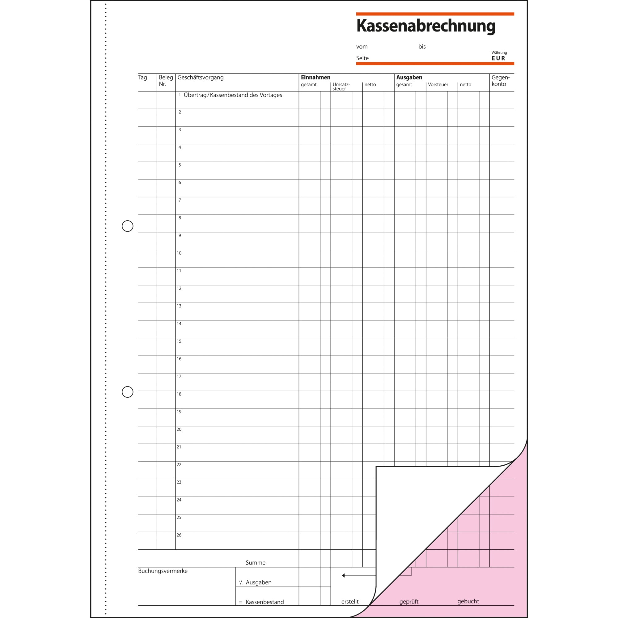 Sigel Kassenabrechnung KG 425