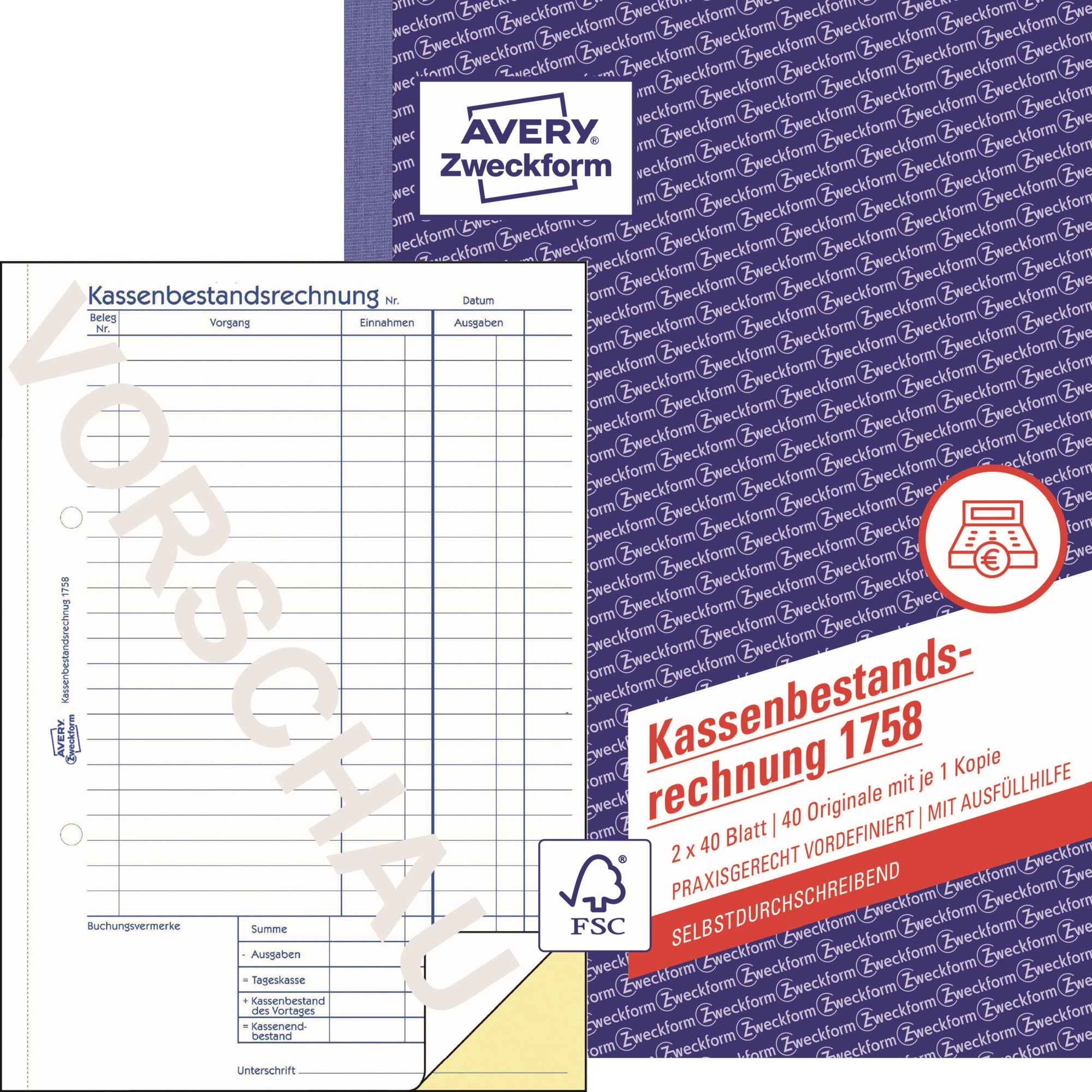 Avery Kassenabrechnung 1758