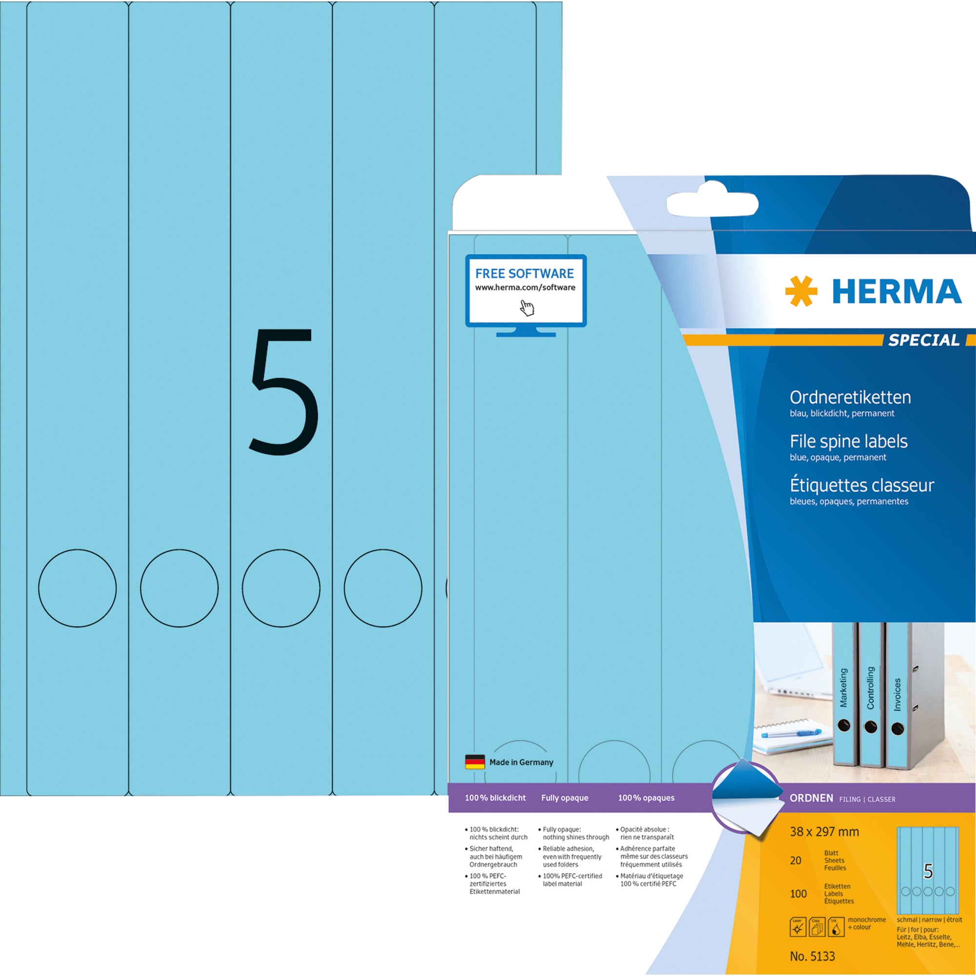 Herma Ordnerrückenetikett, 38 x 297 mm (B x H)