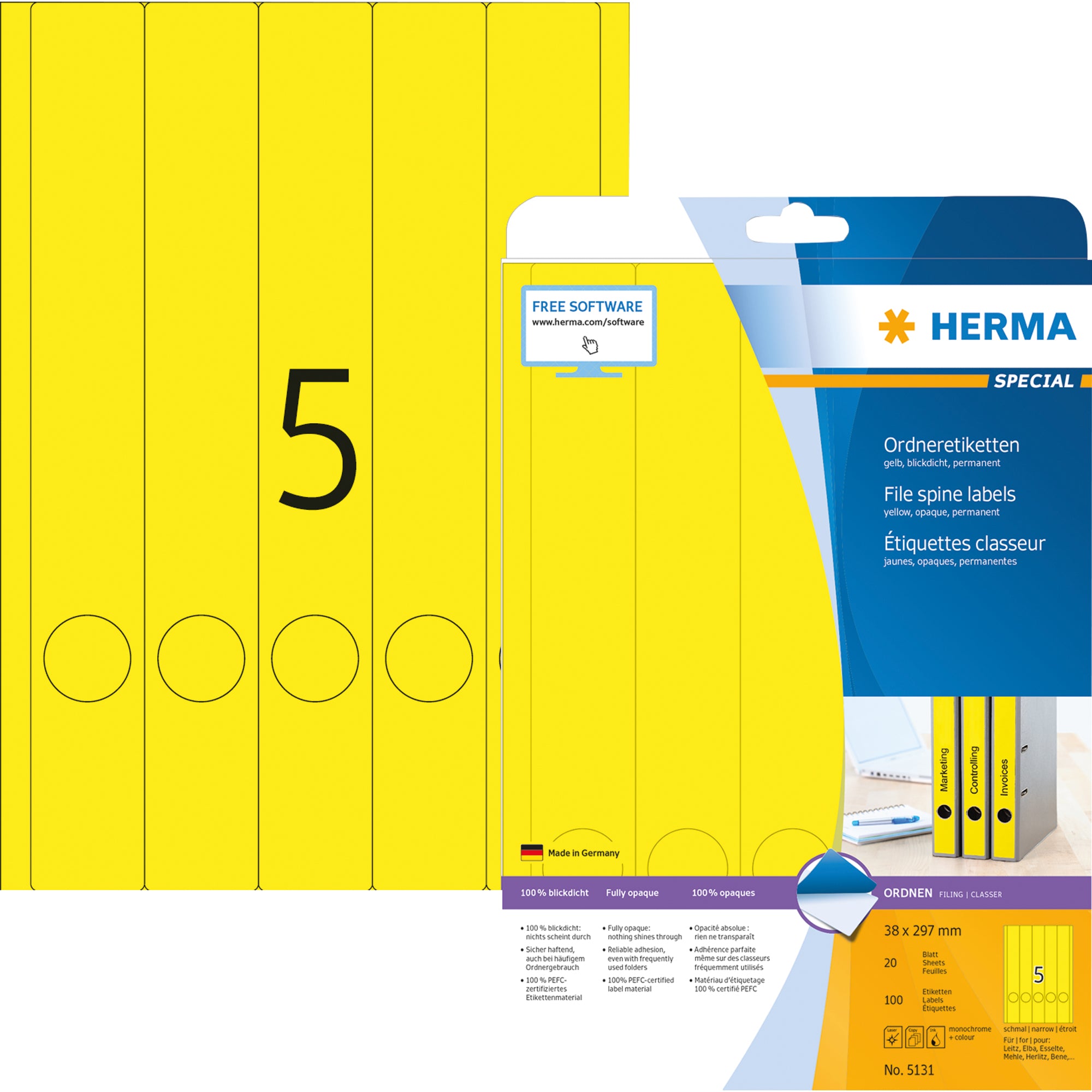 Herma Ordnerrückenetikett, 38 x 297 mm (B x H)