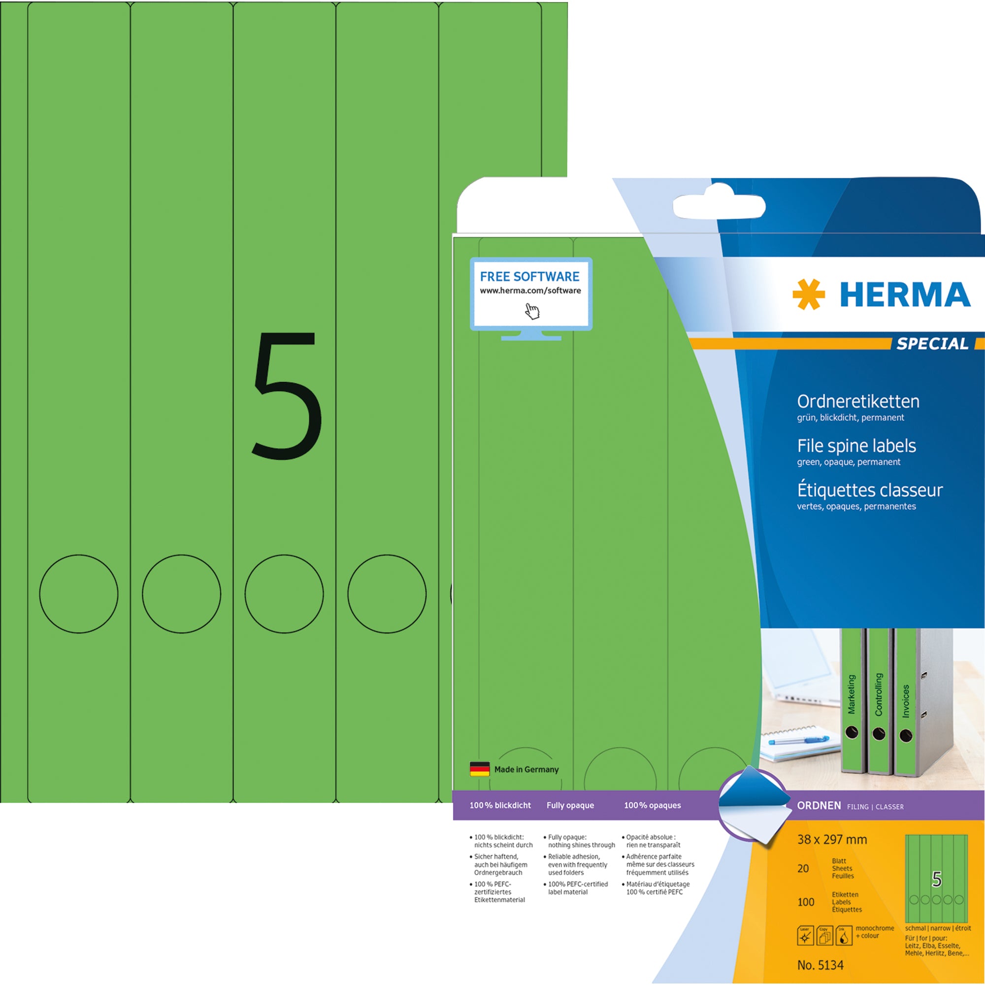 Herma Ordnerrückenetikett, 38 x 297 mm (B x H)