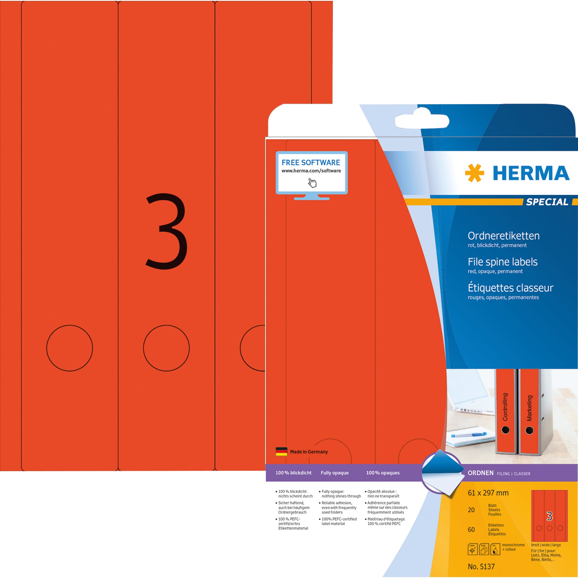 Herma Ordnerrückenetikett, 61 x 297 mm (B x H)