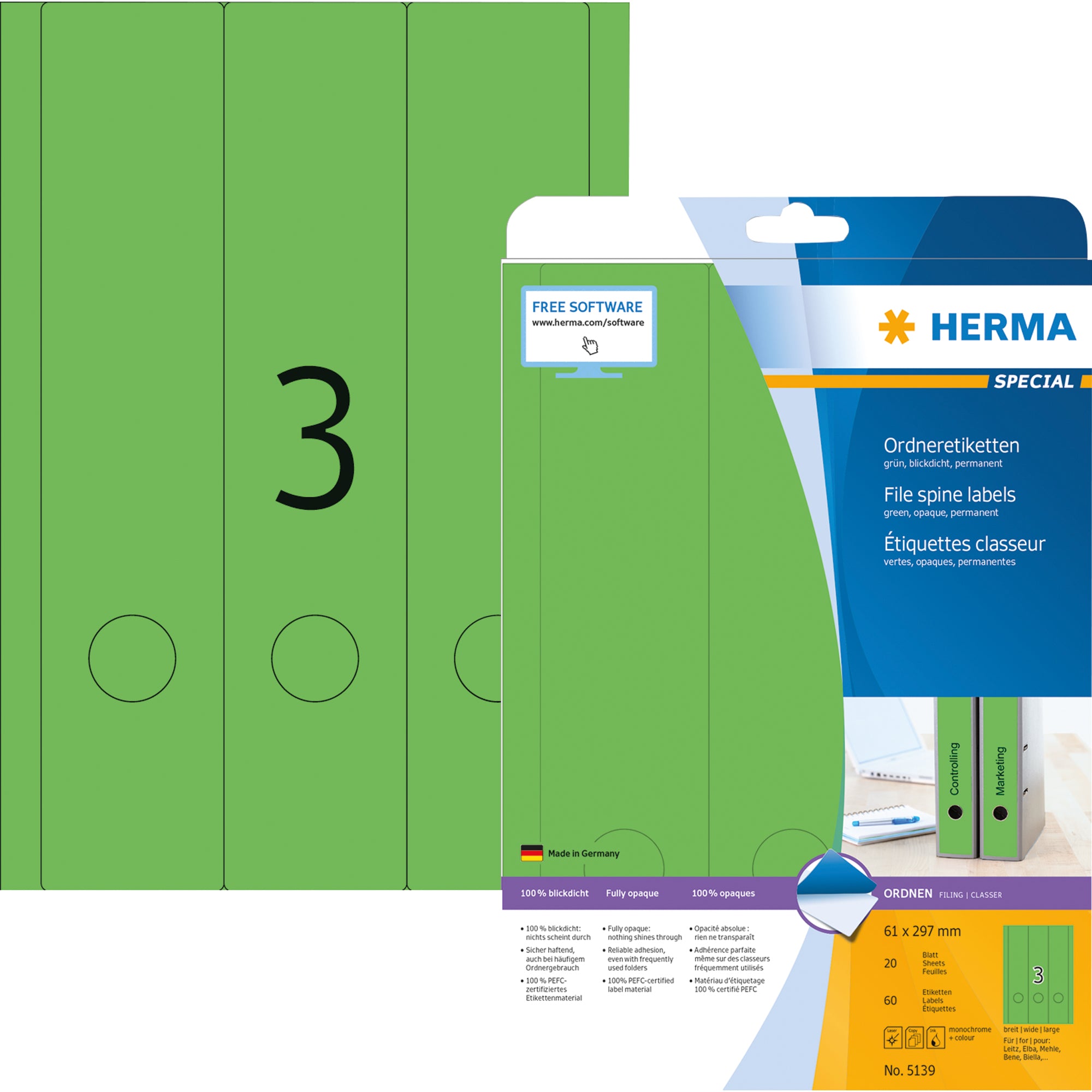 Herma Ordnerrückenetikett, 61 x 297 mm (B x H)