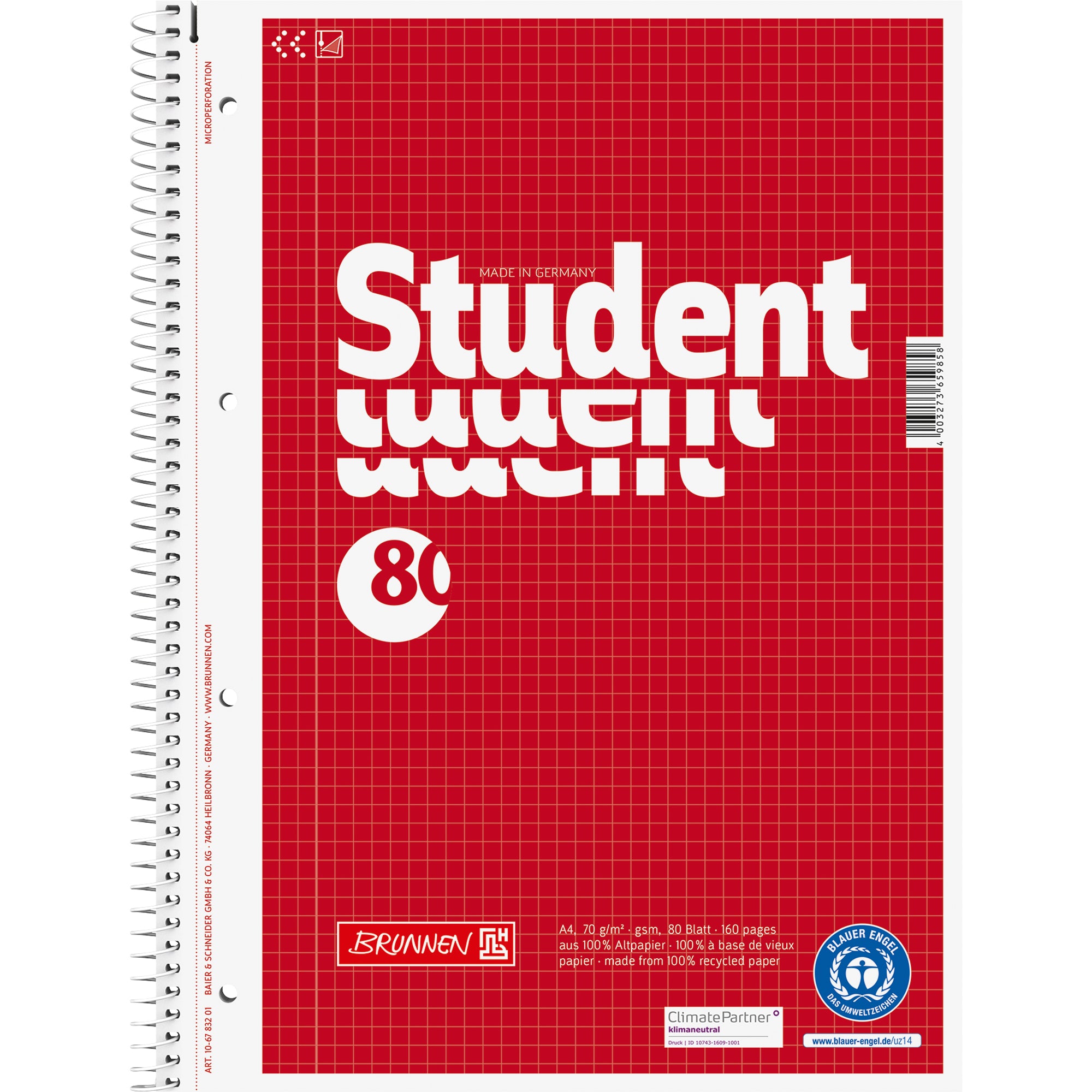 Brunnen Collegeblock Student Recycling, DIN A4