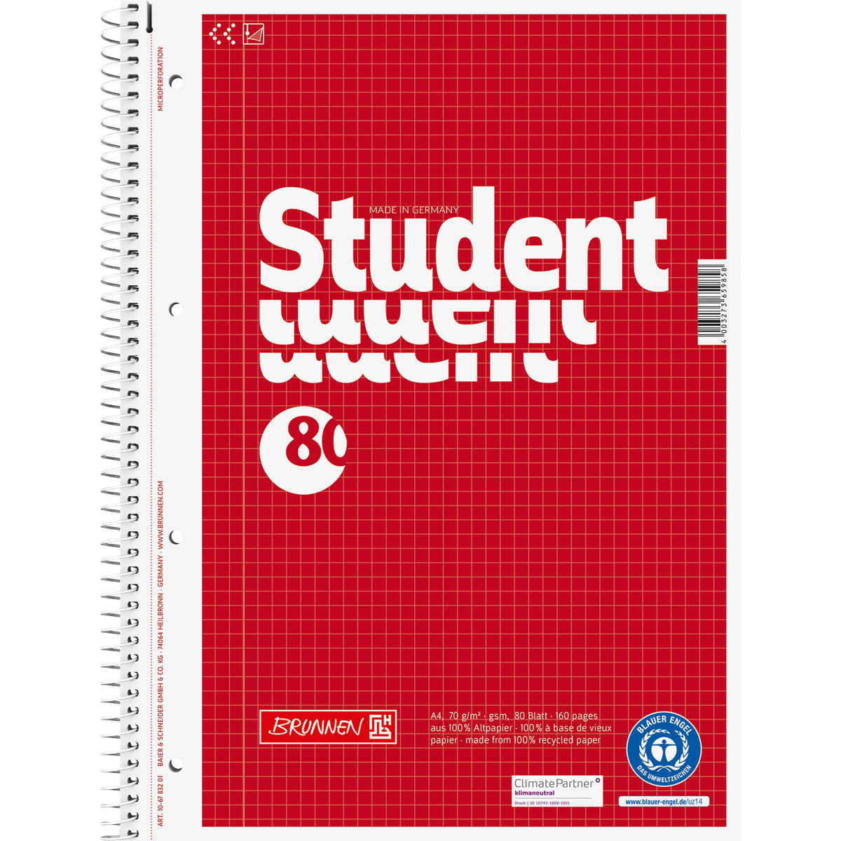 Brunnen Collegeblock Student, DIN A4