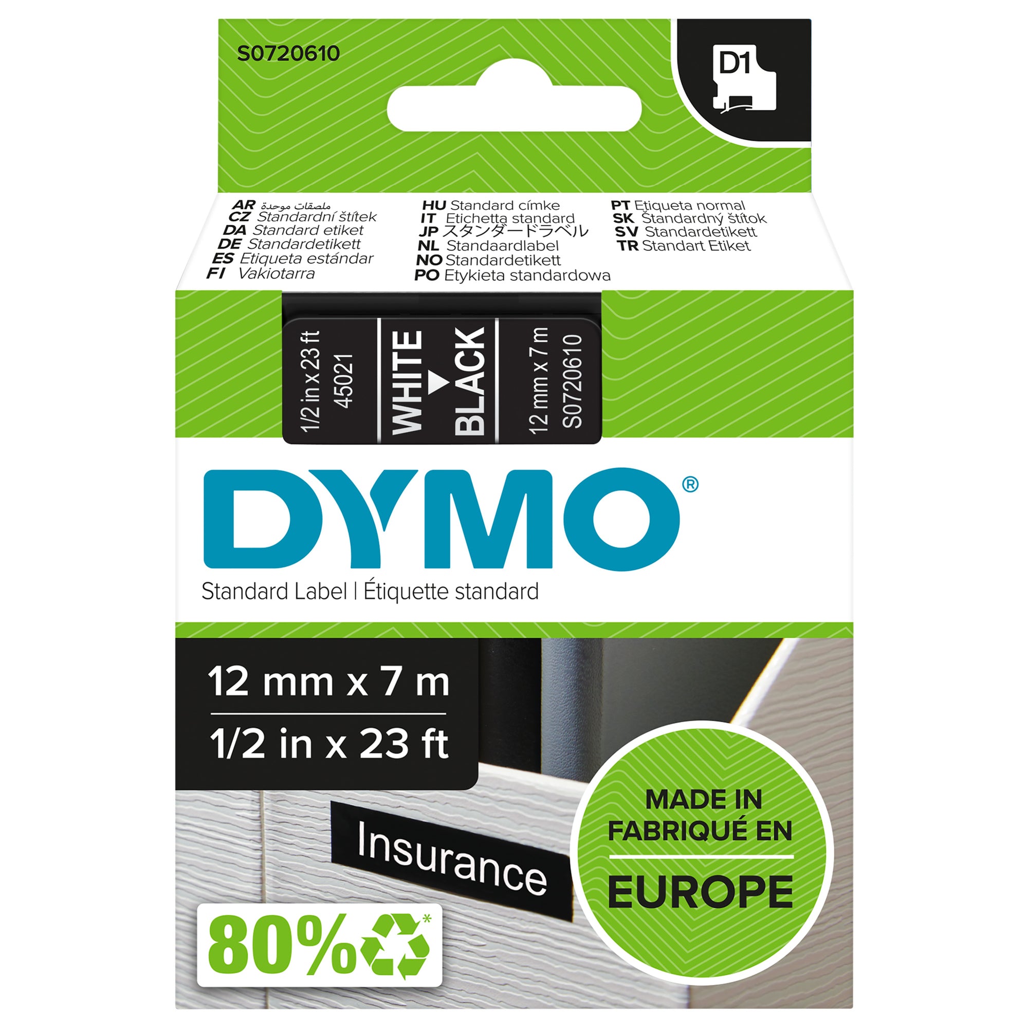Dymo Schriftbandkassette, 12 mm x 7 m (B x L)