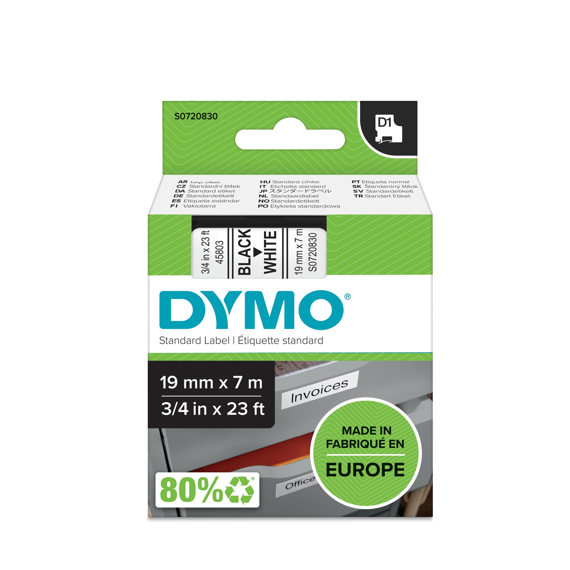 Dymo Schriftbandkassette D1 19mmx7m sw auf ws