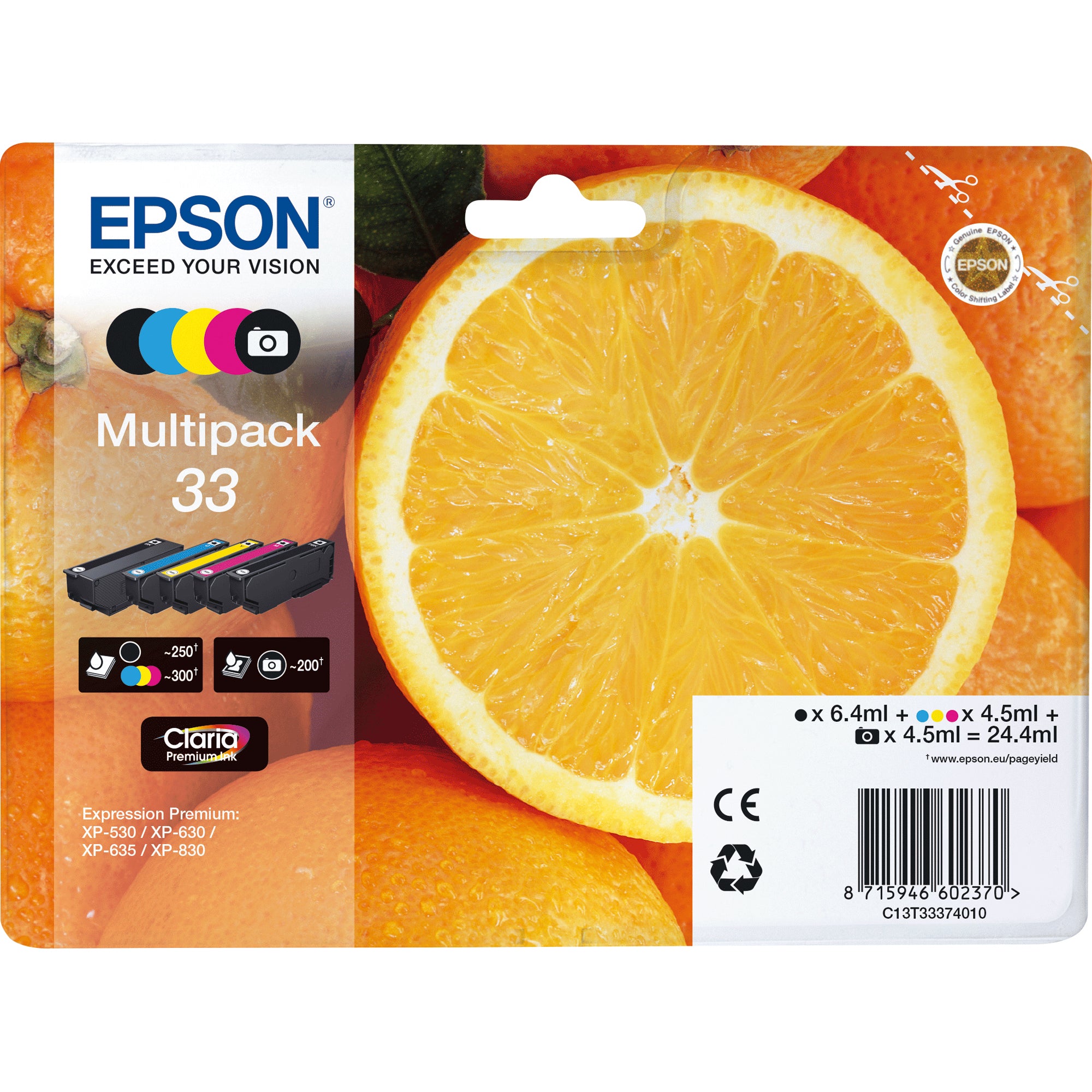 Epson Tintenpatrone, schwarz, cyan, magenta, gelb, fotoschwarz