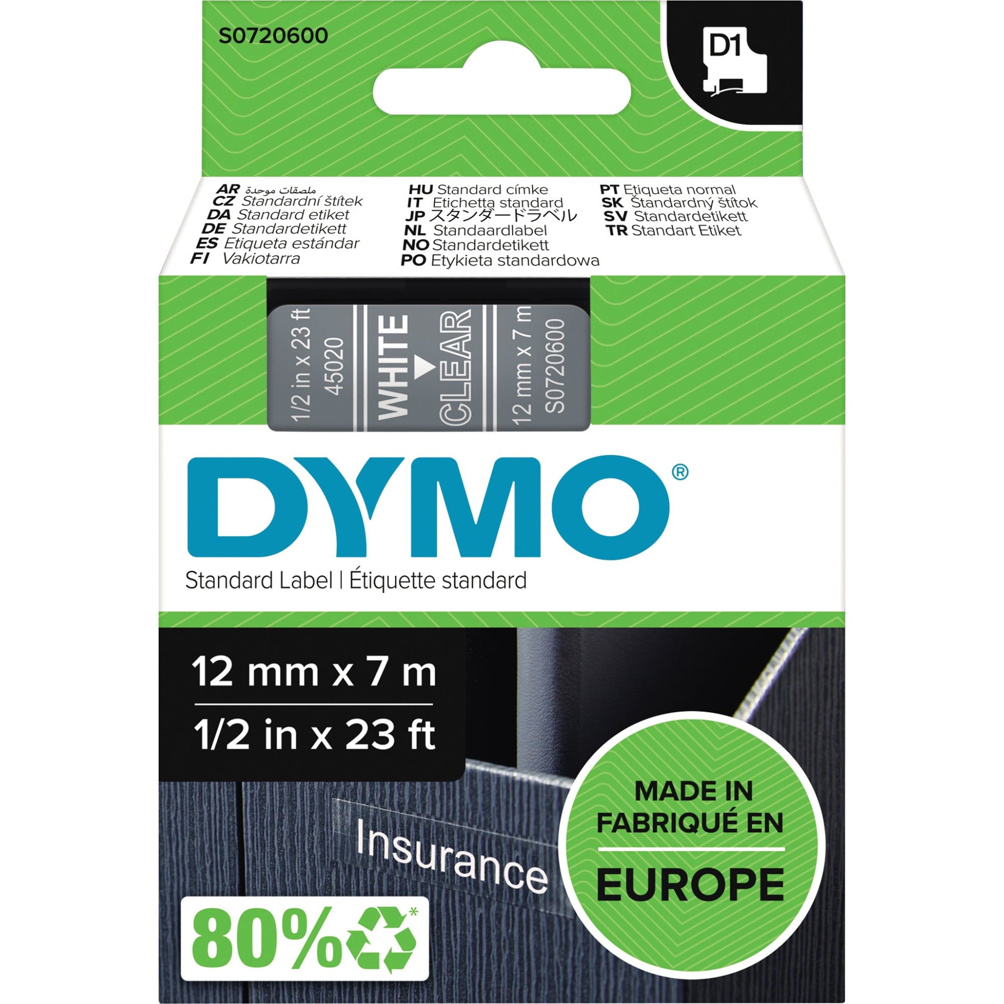 Dymo Schriftbandkassette, 12 mm x 7 m (B x L)