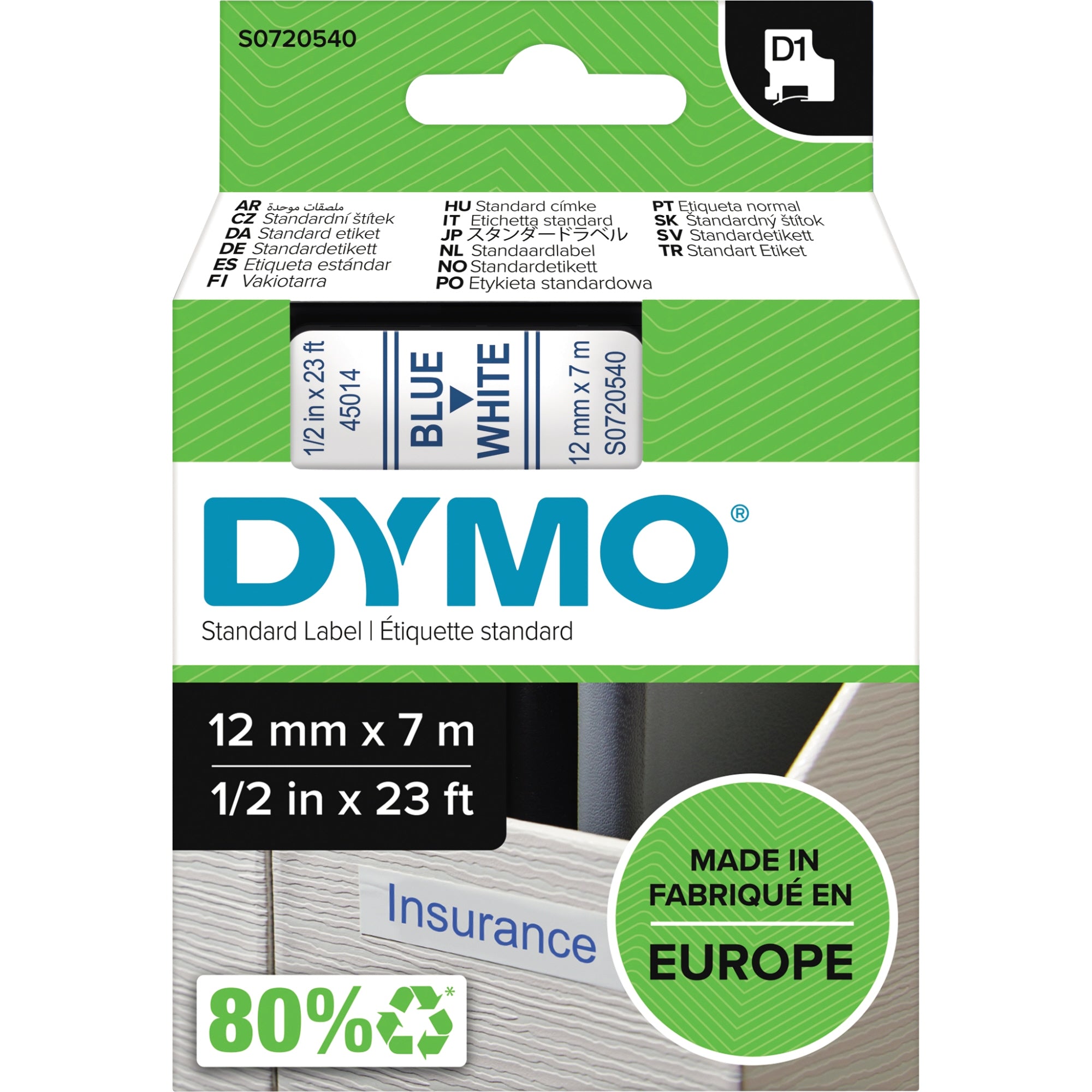 Dymo Schriftbandkassette, 12 mm x 7 m (B x L)