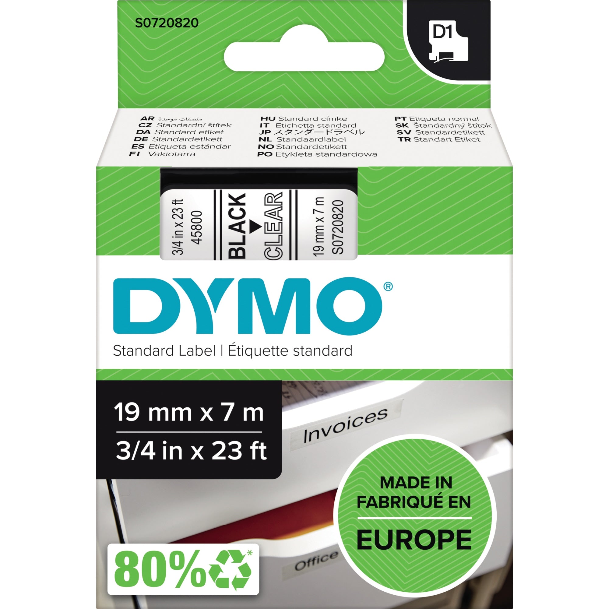 Dymo Schriftband-Kassette D1 19mmx7m sw auf ws 10St.