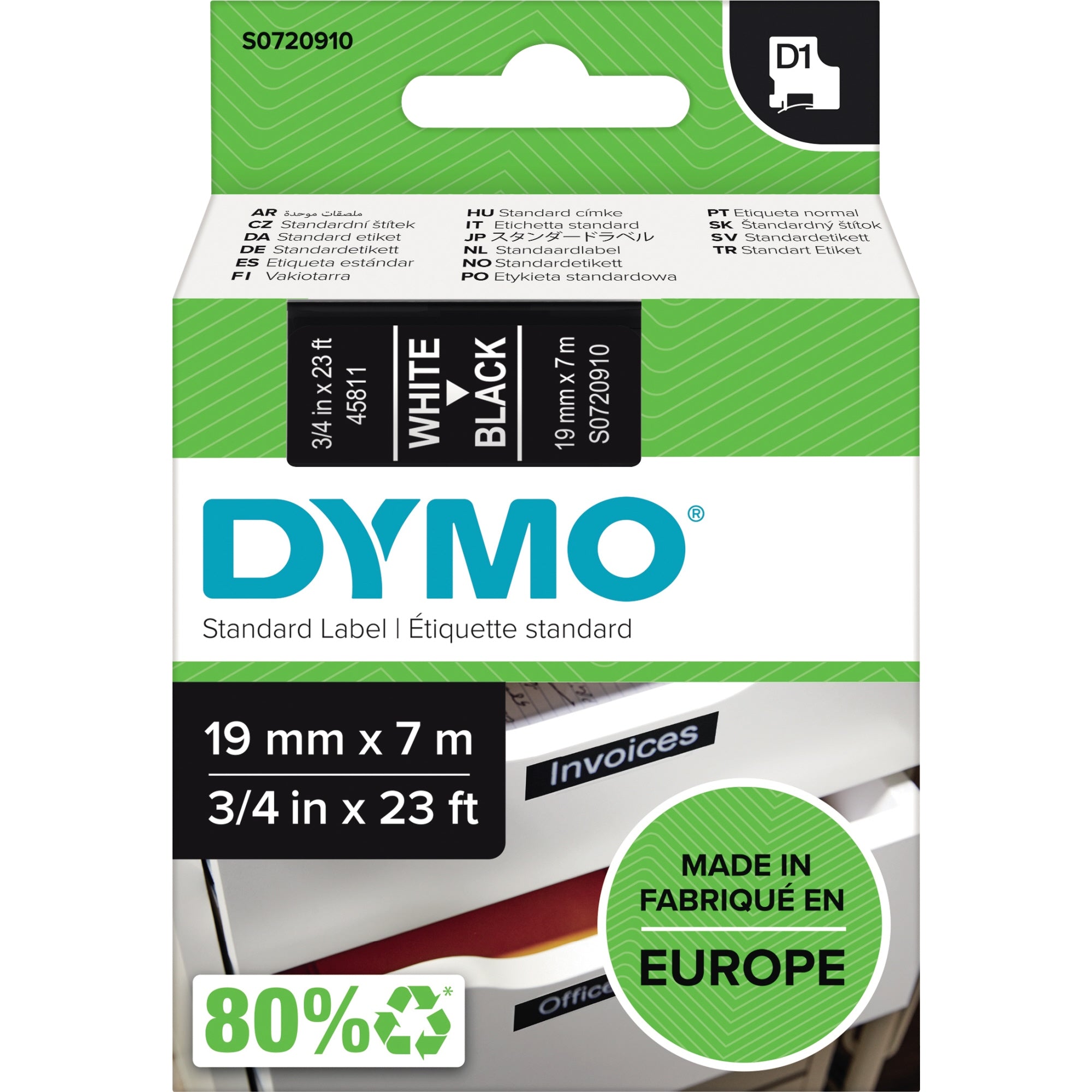 Dymo Schriftband-Kassette D1 19mmx7m sw auf ws 10St.