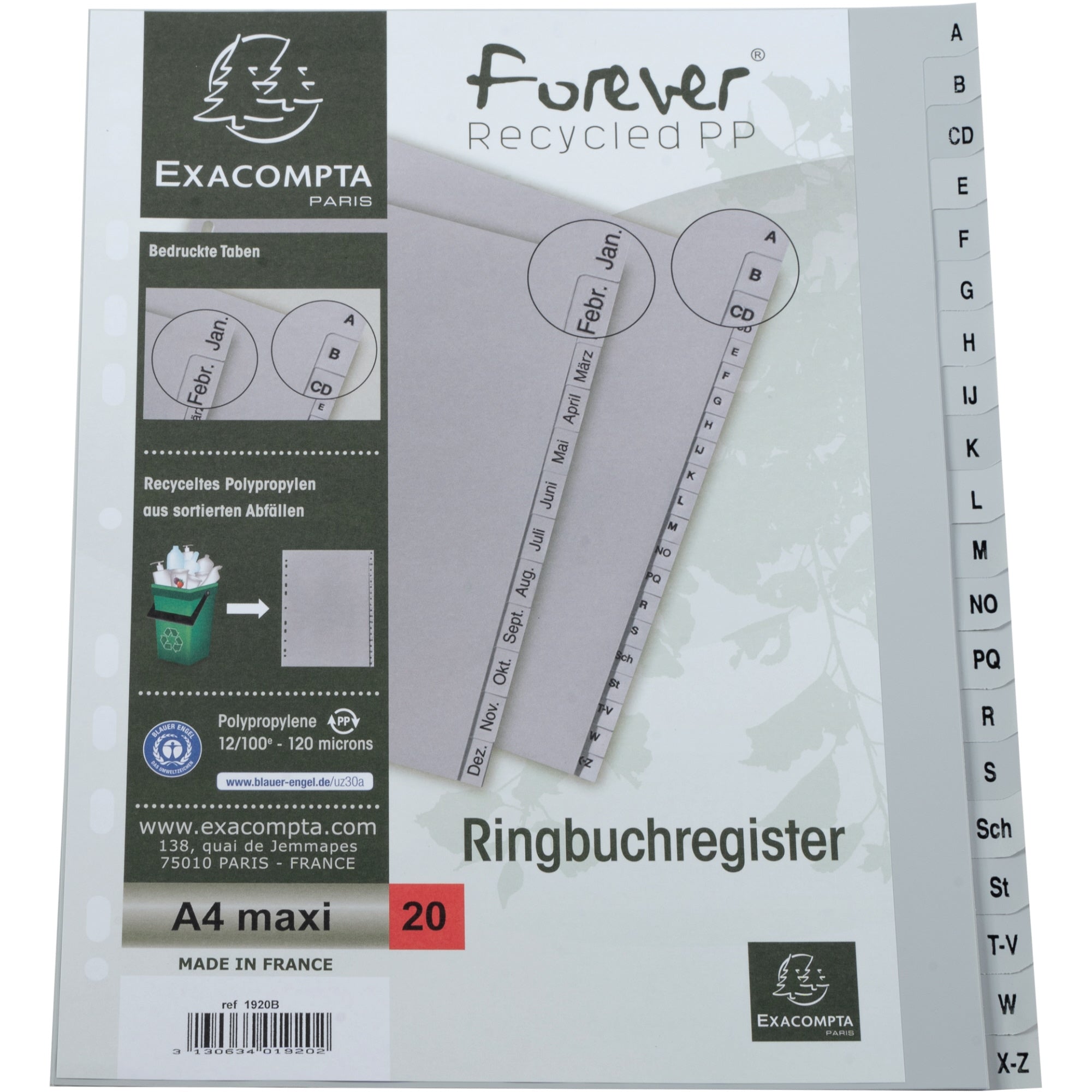 Exacompta A-Z Register Forever®, DIN A4, Überbreite