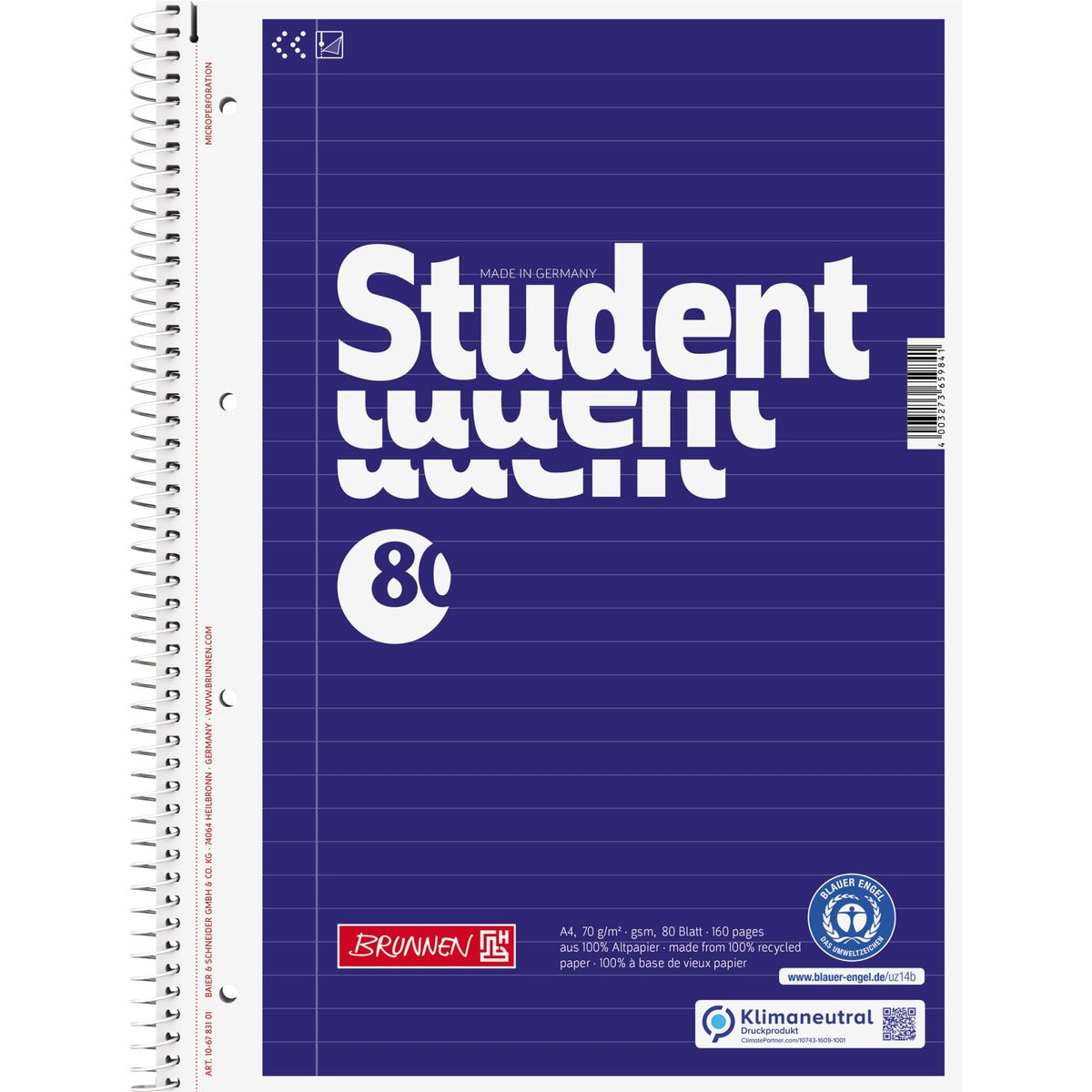 Brunnen Collegeblock Student, DIN A4
