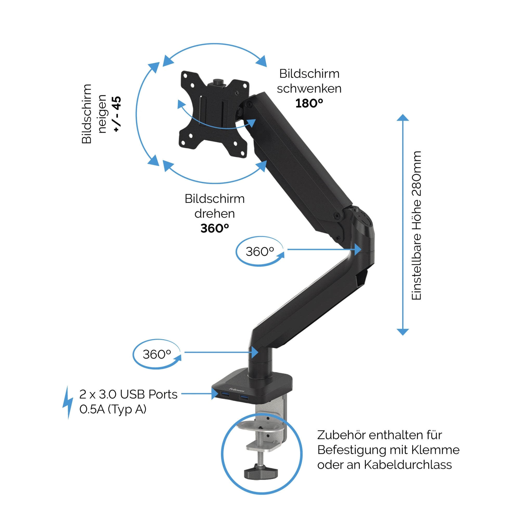 Fellowes Monitorschwenkarm Platinum Series