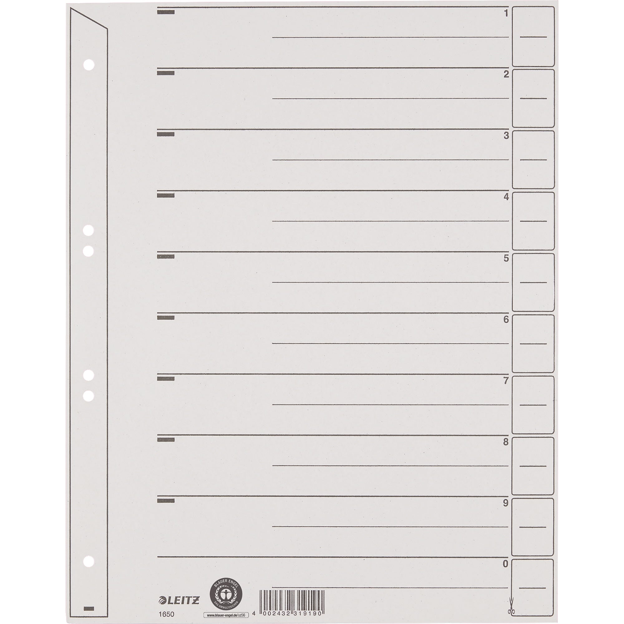 Leitz Trennblatt DIN A4 200g Karton gr 100 St., DIN A4, Überbreite