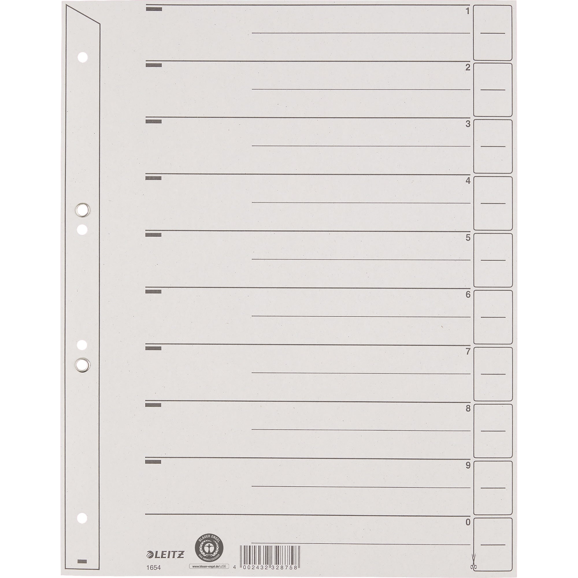 Leitz Trennblatt A4 200g Karton geöst grau 100St, DIN A4, Überbreite