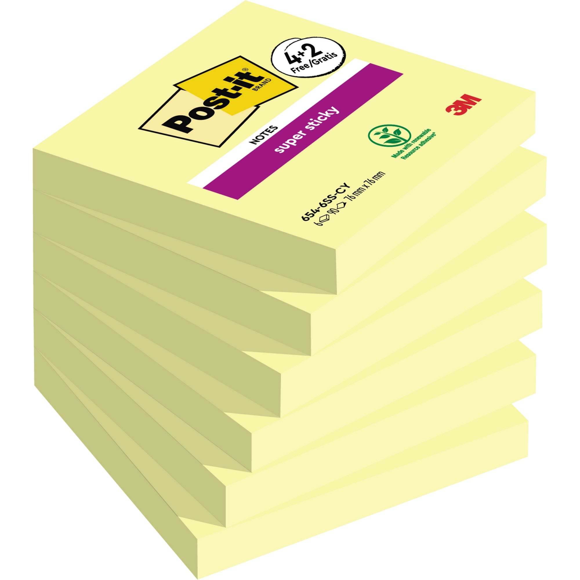 Post-it Haftnotiz Super Sticky 76x76mm ge 6x90l