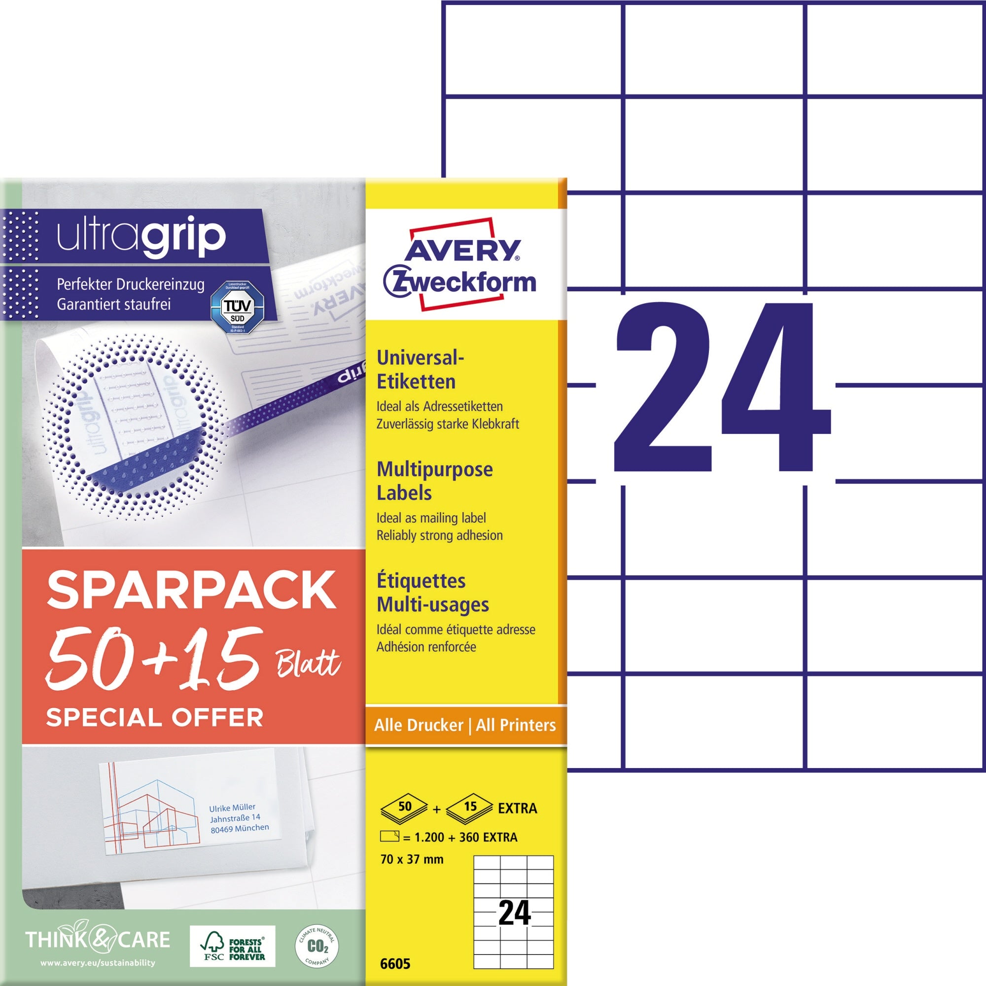 Avery Universaletikett ultragrip SPARPACK 50 + 15 Blatt
