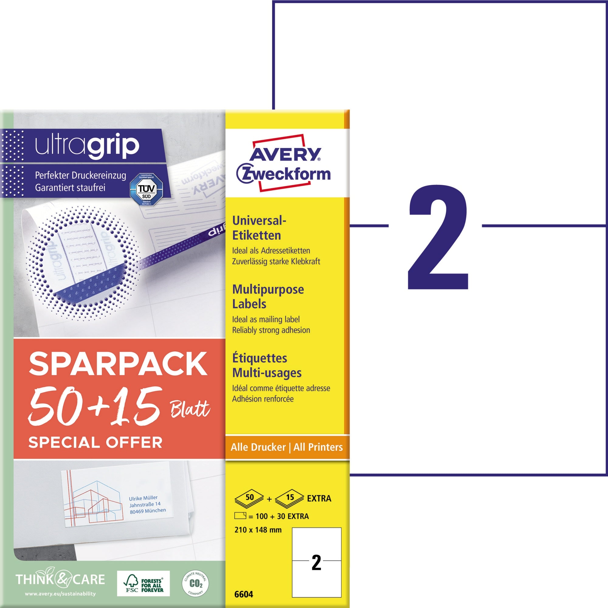 Avery Universaletikett ultragrip SPARPACK 50 + 15 Blatt