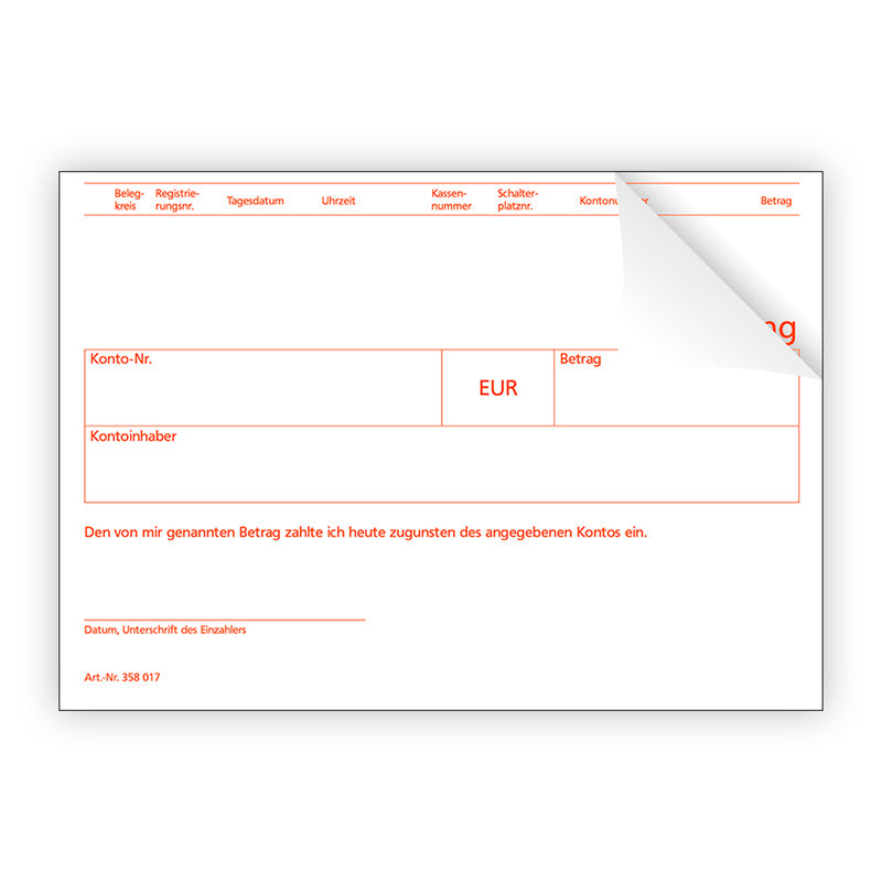Bargeldeinzahlung Kontokorrent neutral 358310