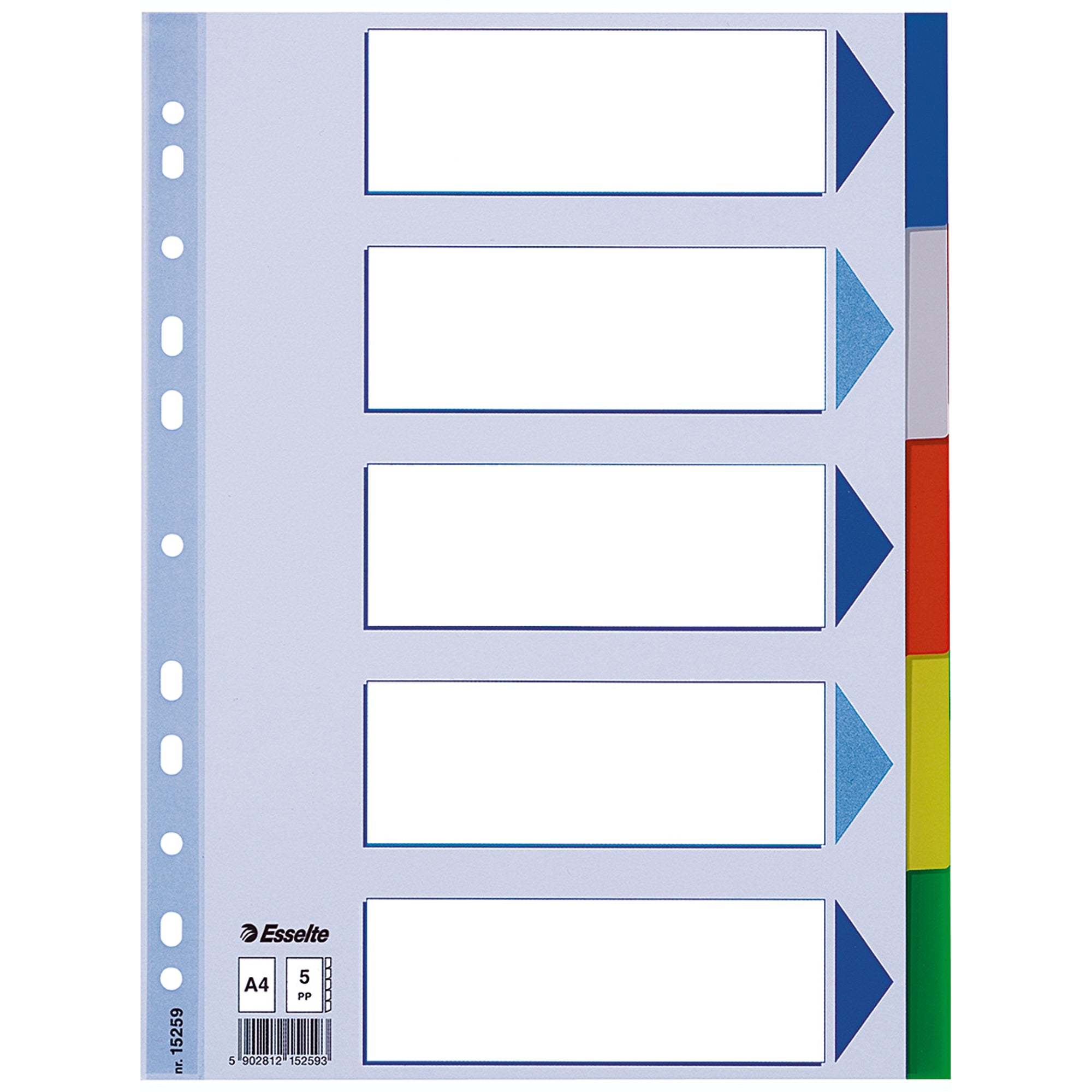 Esselte Register blanko DIN A4 5teilig PP h.bl/sort