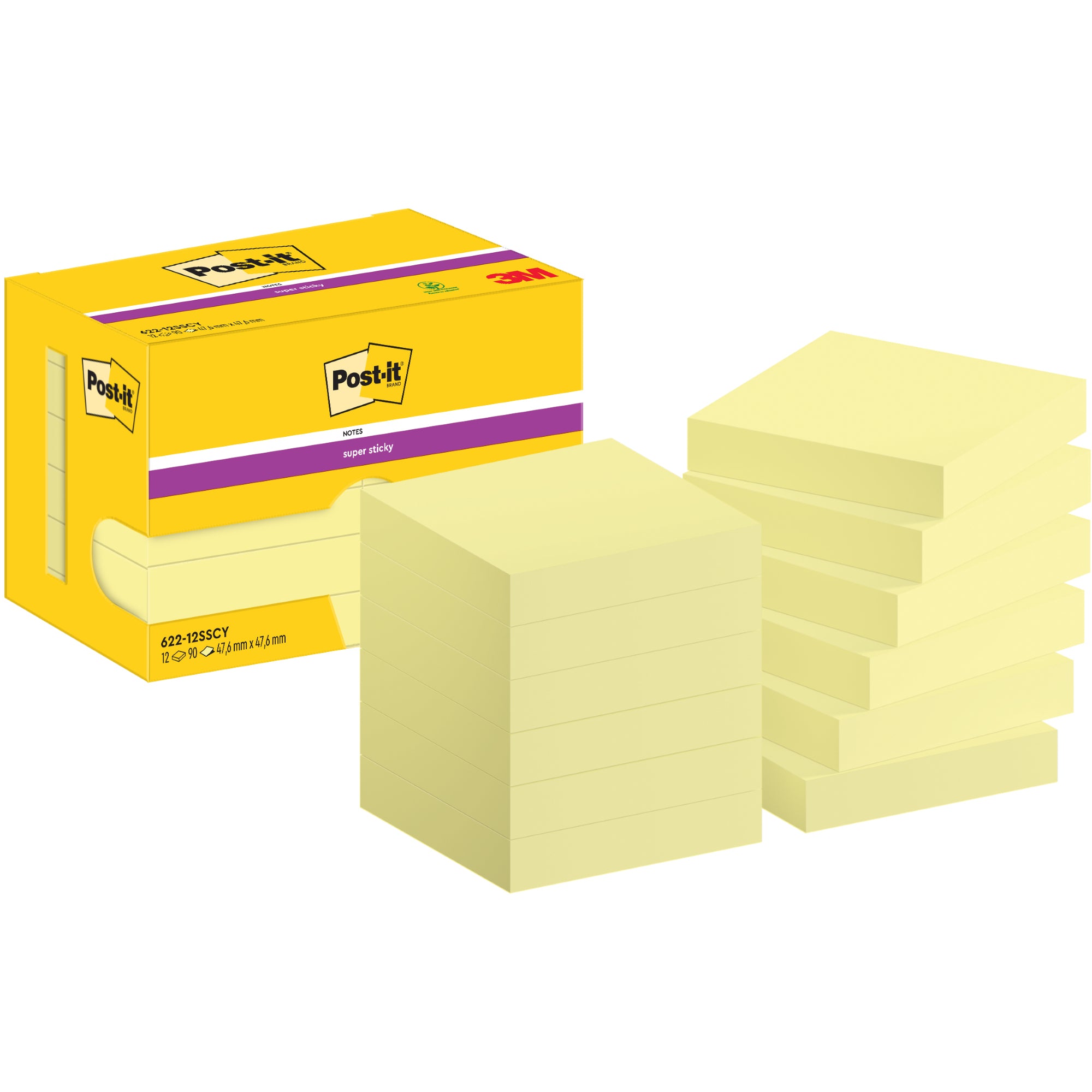 Post-it Haftnotiz Super Sticky 47,6x47,6mm ge 12x90Bl