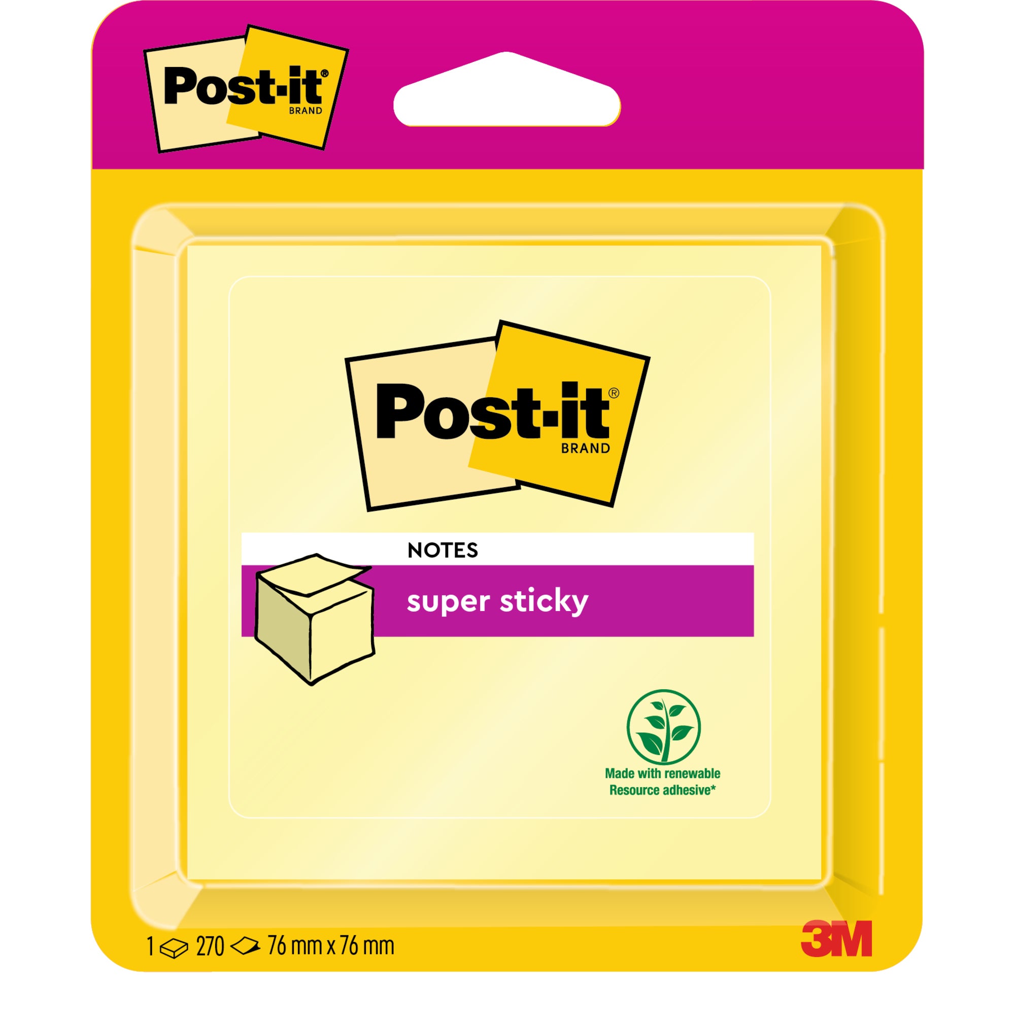 Post-it Haftnotiz Super Sticky W 76x76mm ge 270Bl