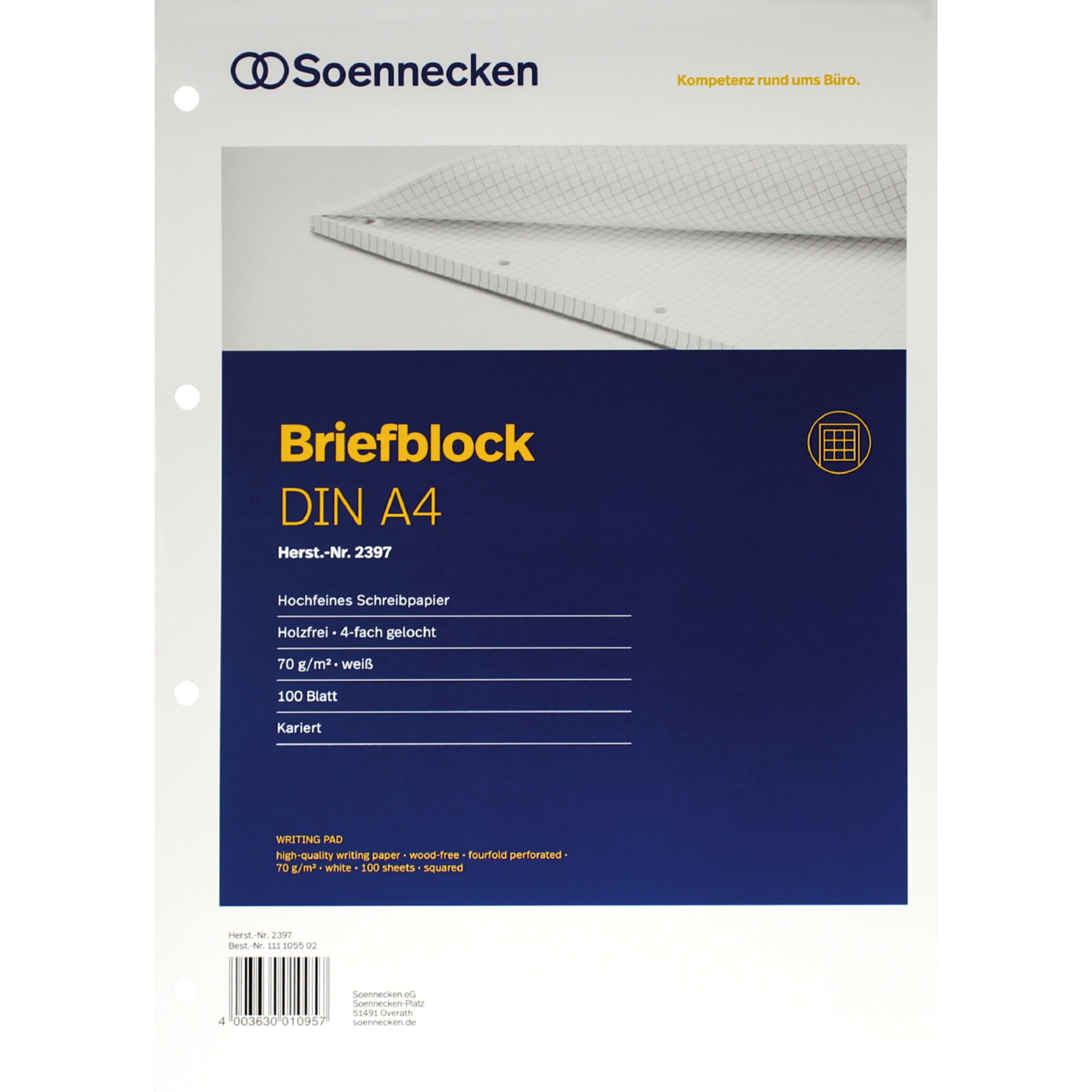 Soennecken Briefblock DIN A4 gelocht lin. 50Blatt ws