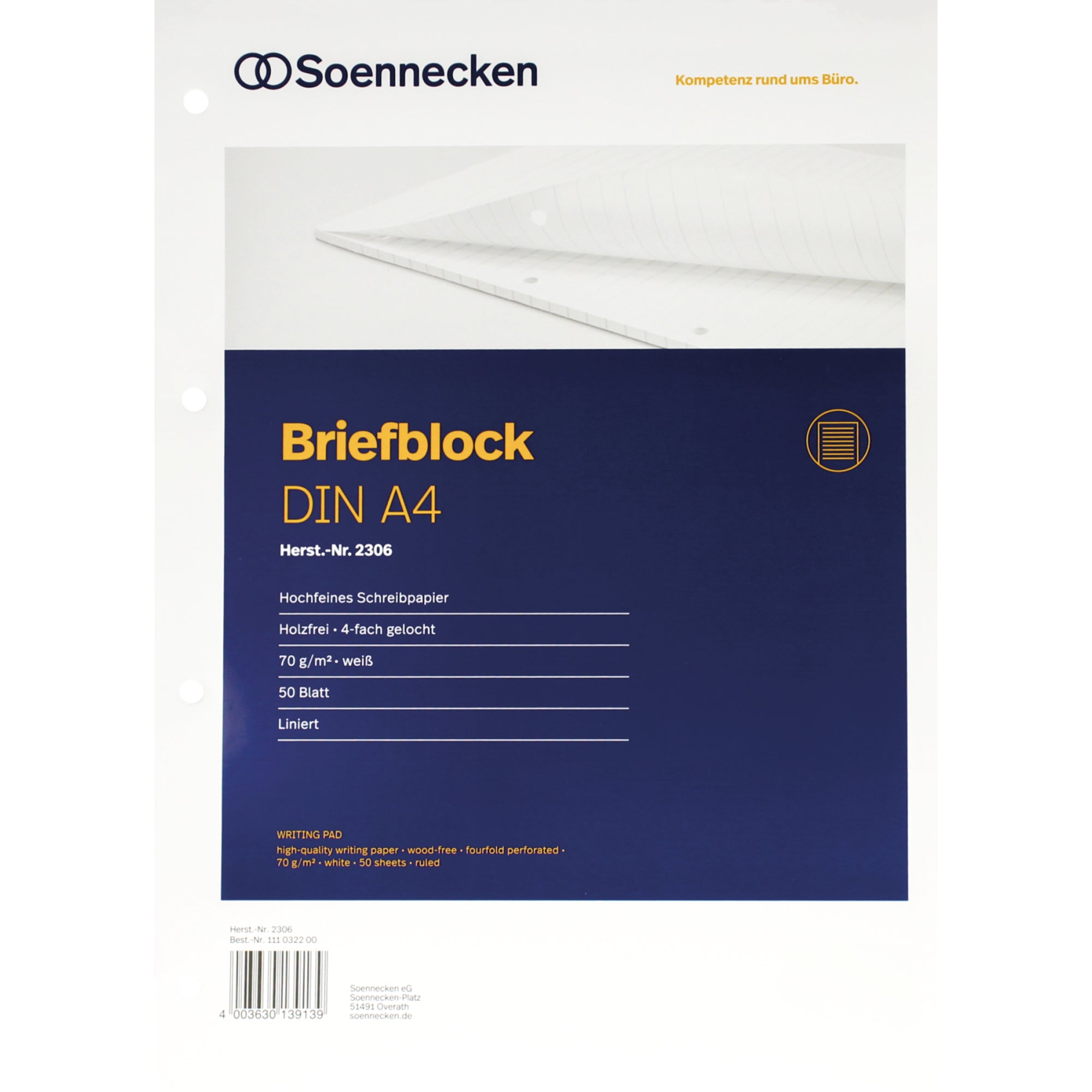 Soennecken Briefblock DIN A4 gelocht lin. 50Blatt ws