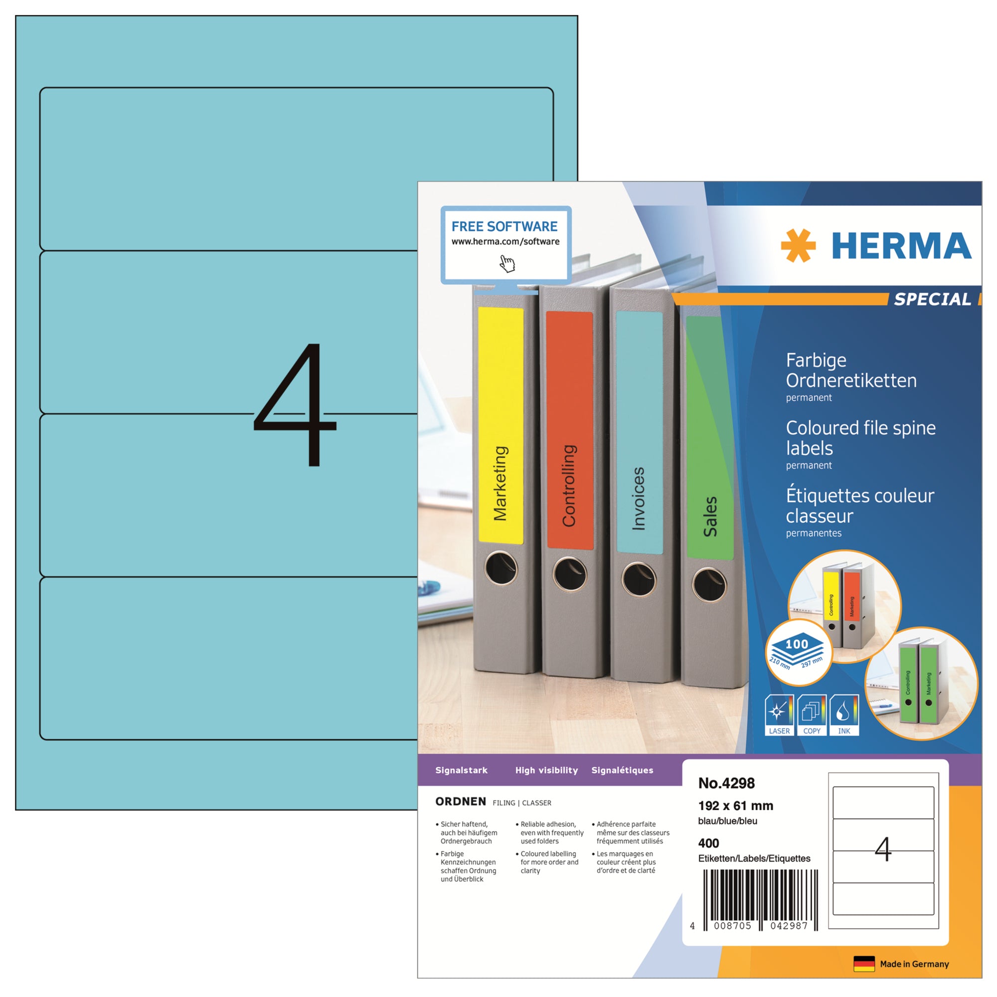 Herma Ordnerrückenetikett, 61 x 192 mm (B x H)