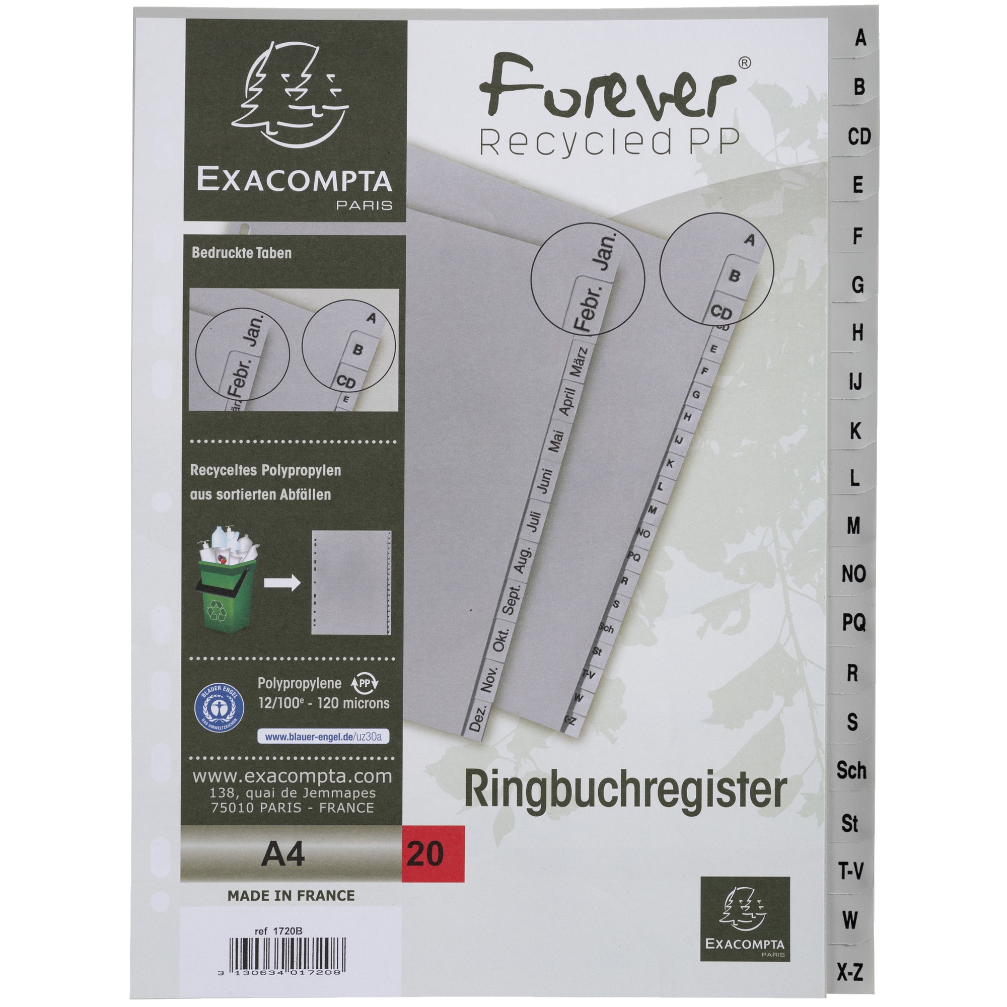 Exacompta Register DIN A4 20tlg A-Z PP grau