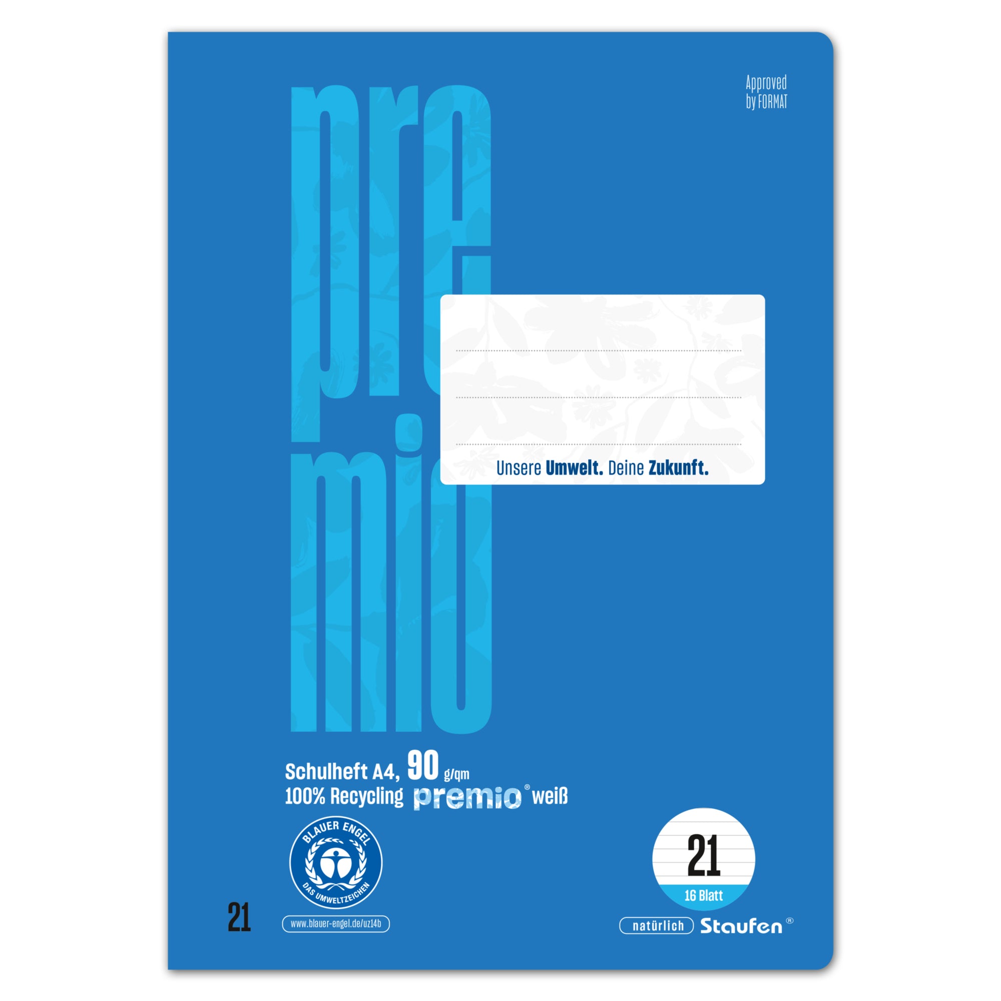 Staufen Schulheft Premio A4 90g 16Bl Lin21 lin, DIN A4