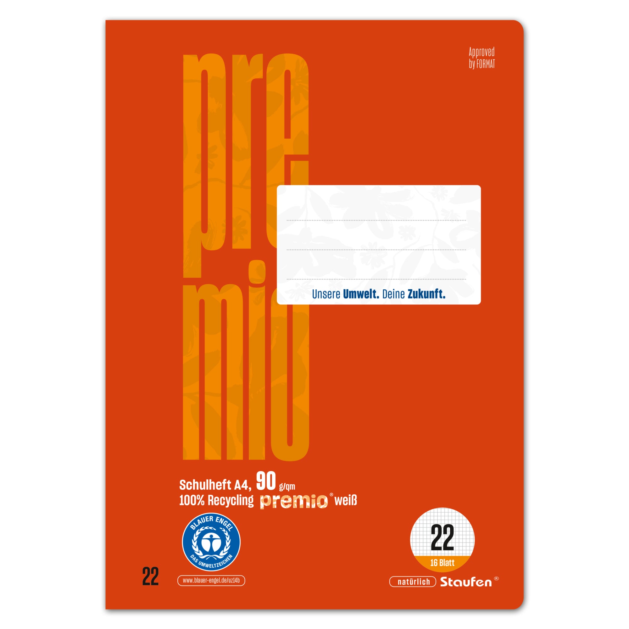 Staufen Schulheft Premio A4 90g 16Bl Lin22 kar, DIN A4