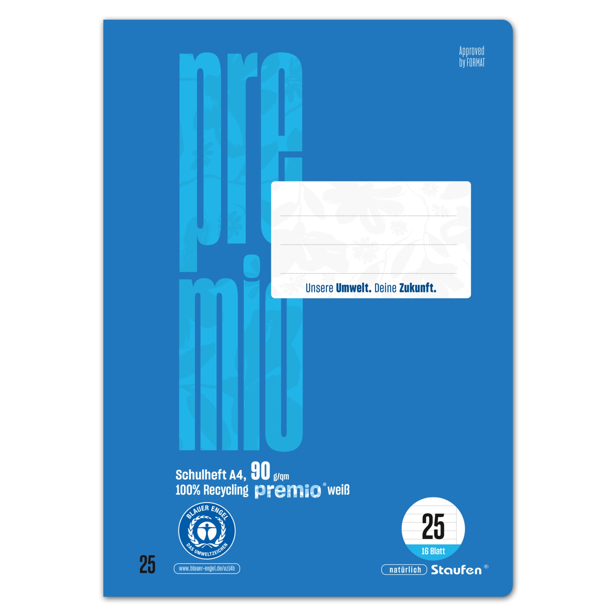 Staufen Schulheft Premio A4 90g 16Bl Lin25 lin, DIN A4