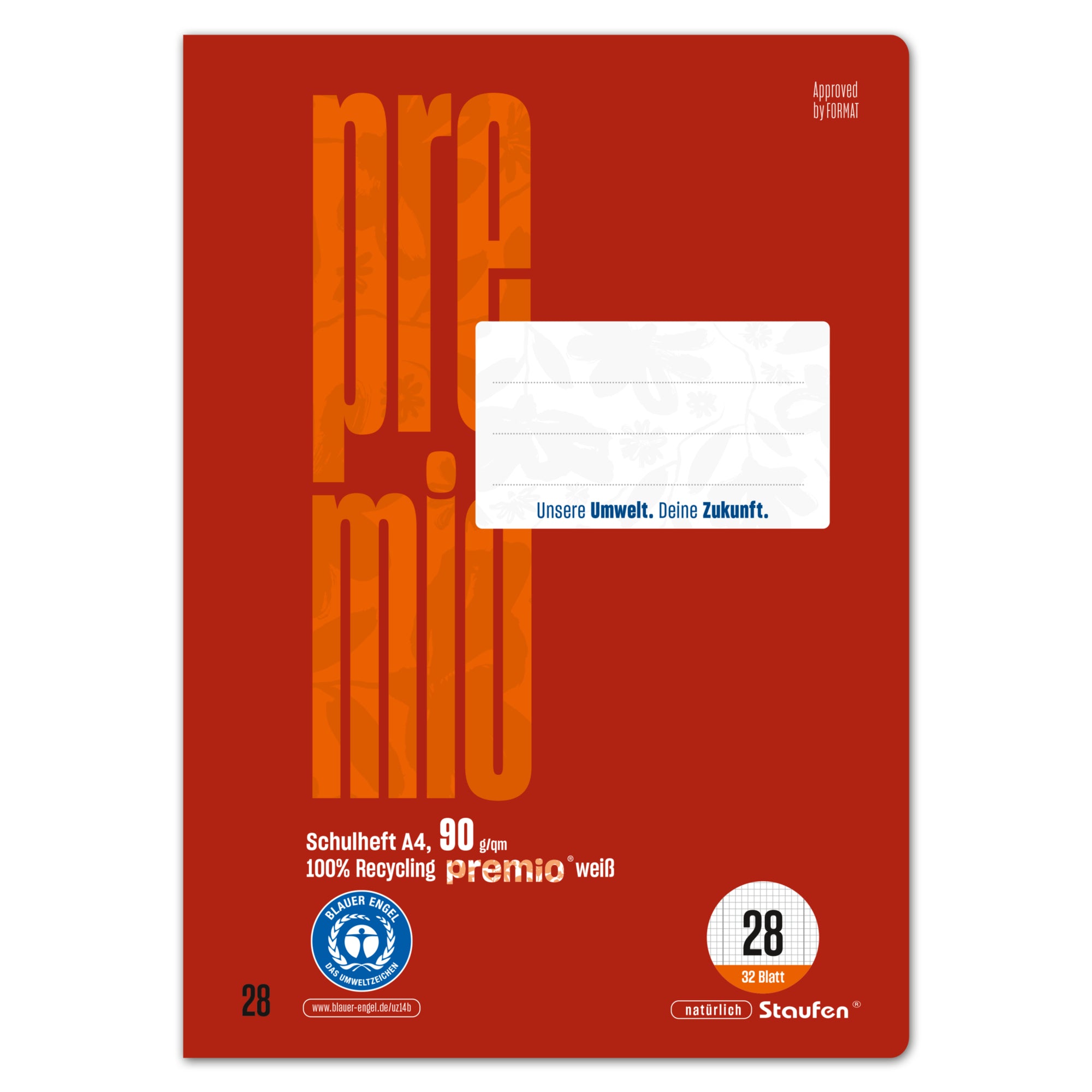Staufen Schulheft Premio A4 90g 32Bl Lin28 kar, DIN A4