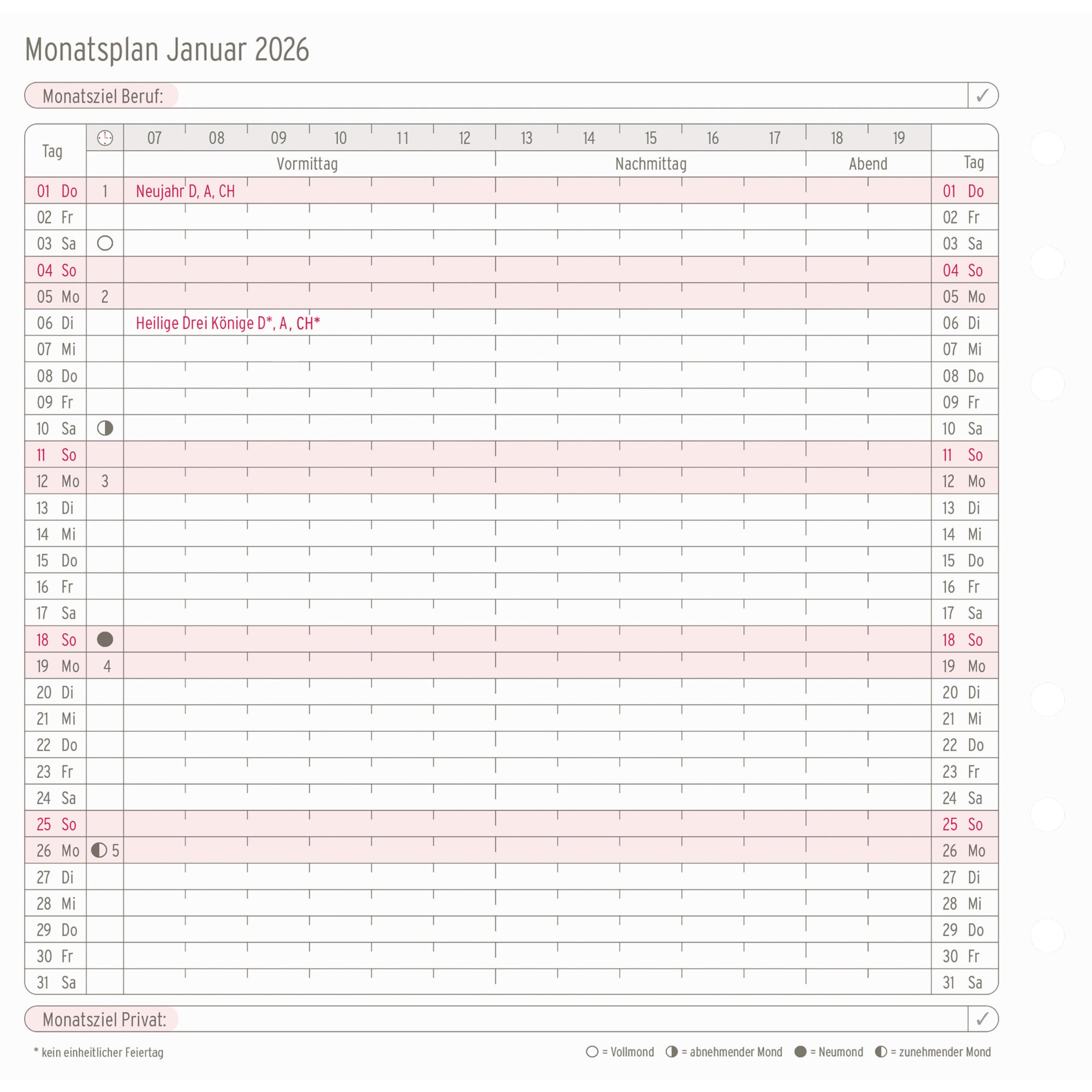 Chronoplan Einlage Kalender