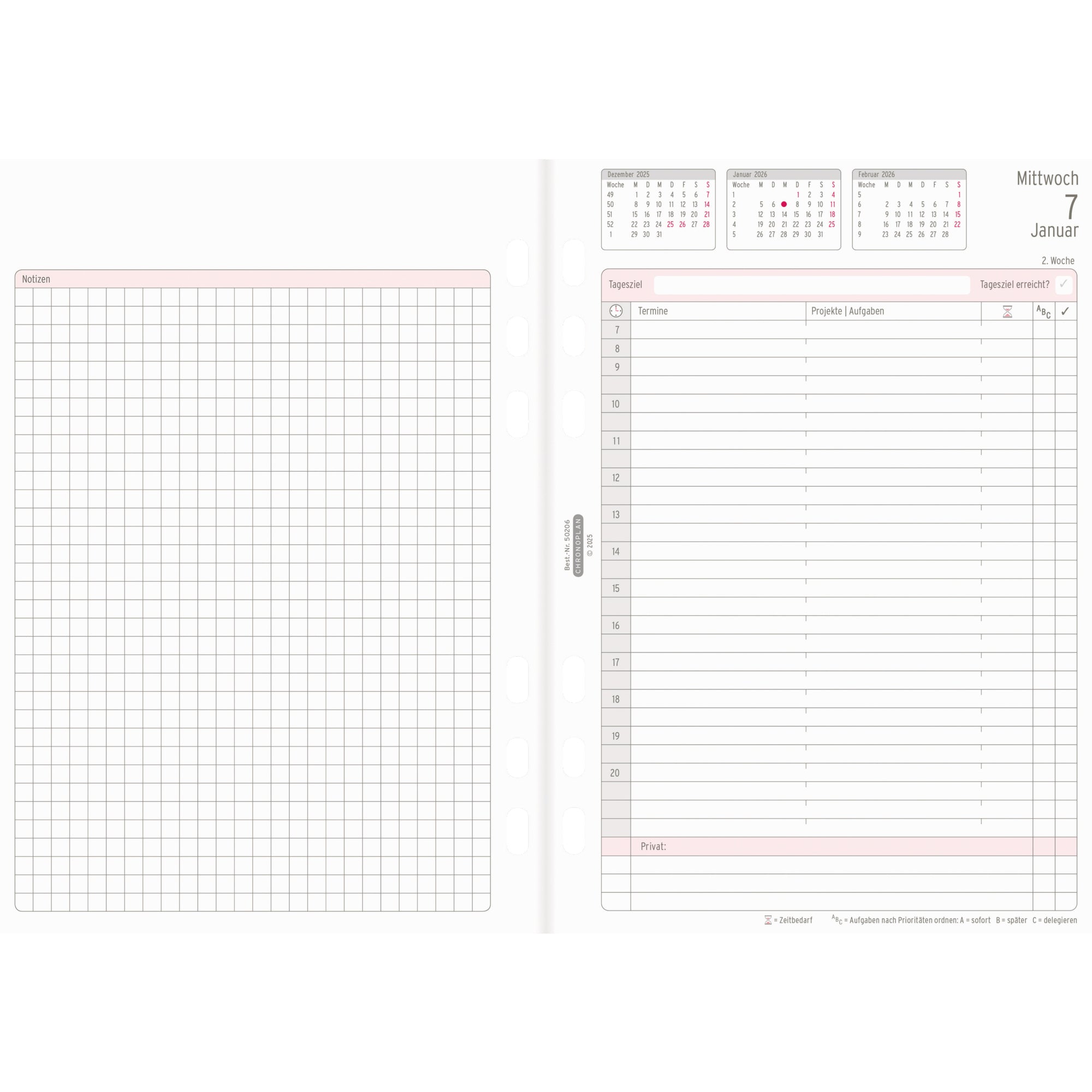 Chronoplan Einlage Kalender, DIN A5