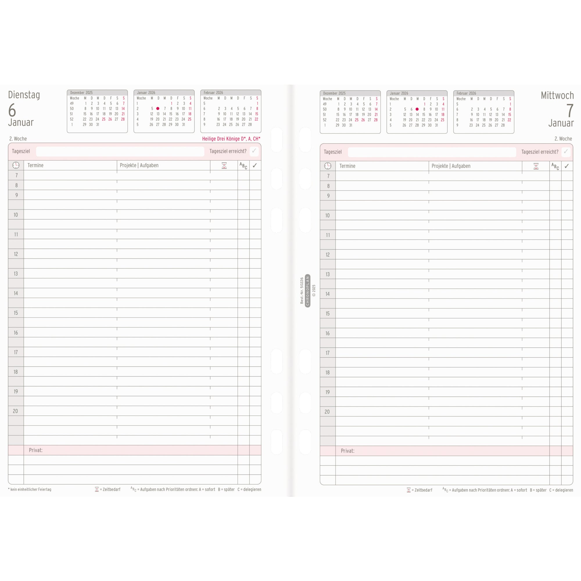 Chronoplan Einlage Kalender, DIN A5