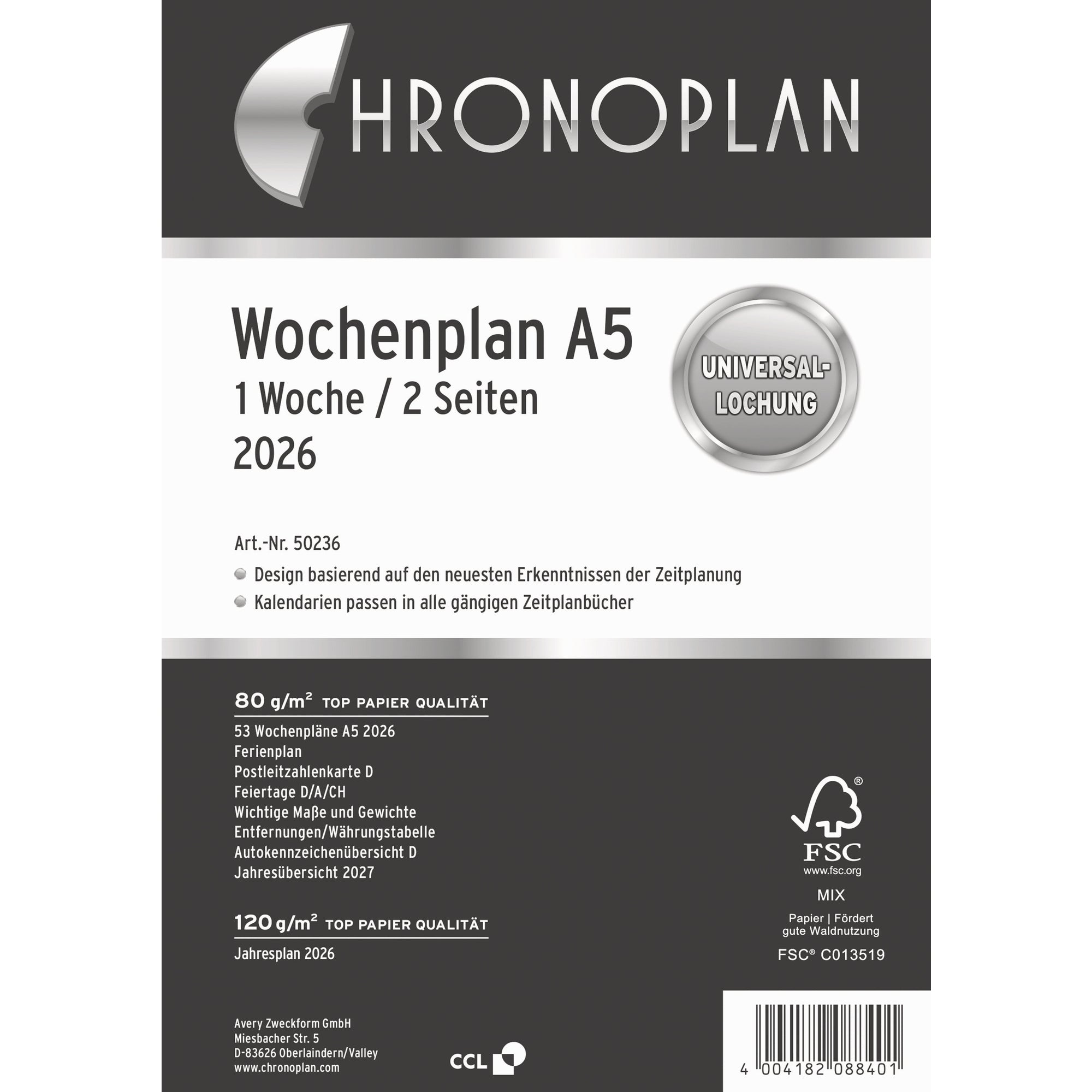 Chronoplan Einlage Kalender, DIN A5