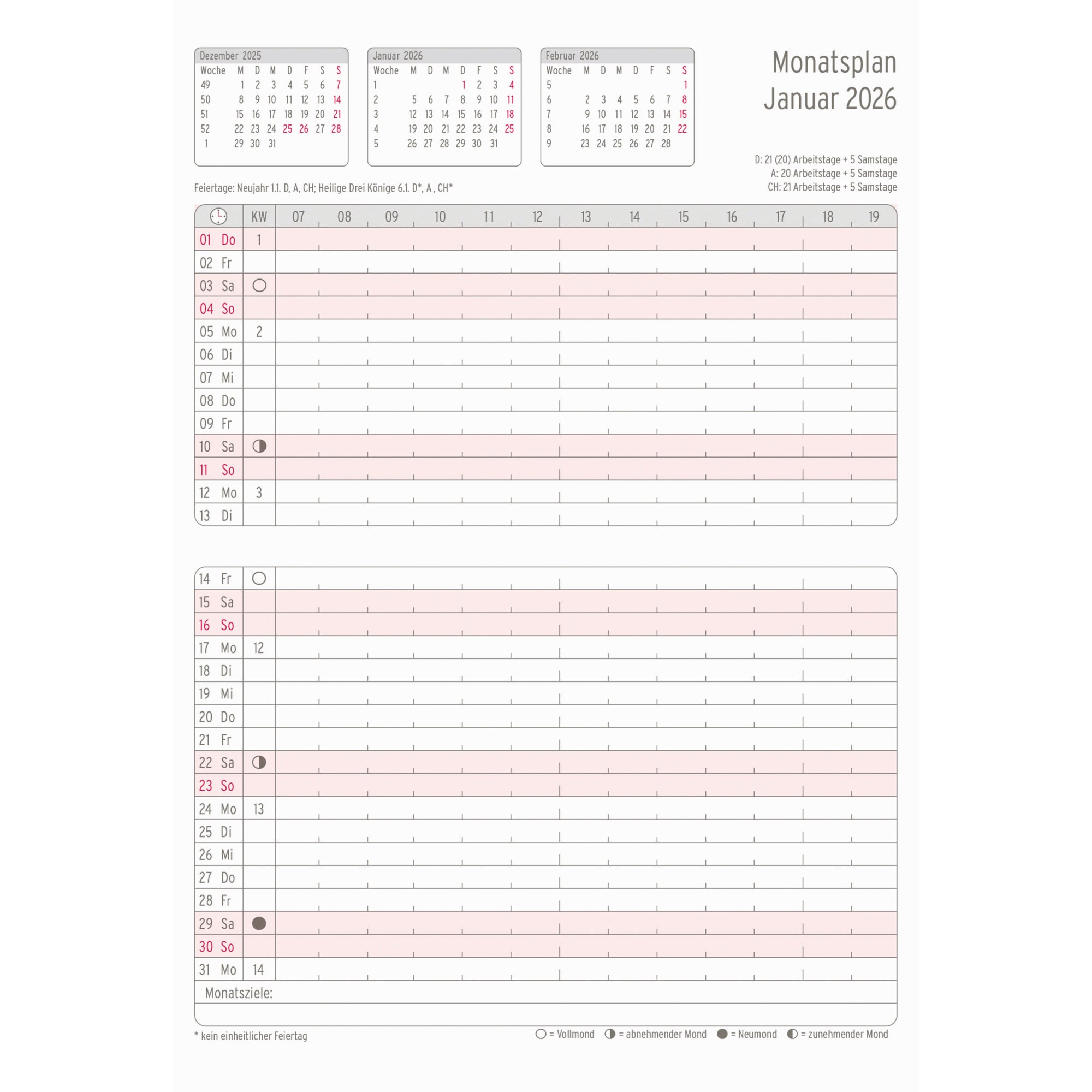 Chronoplan Einlage Kalender, DIN A5