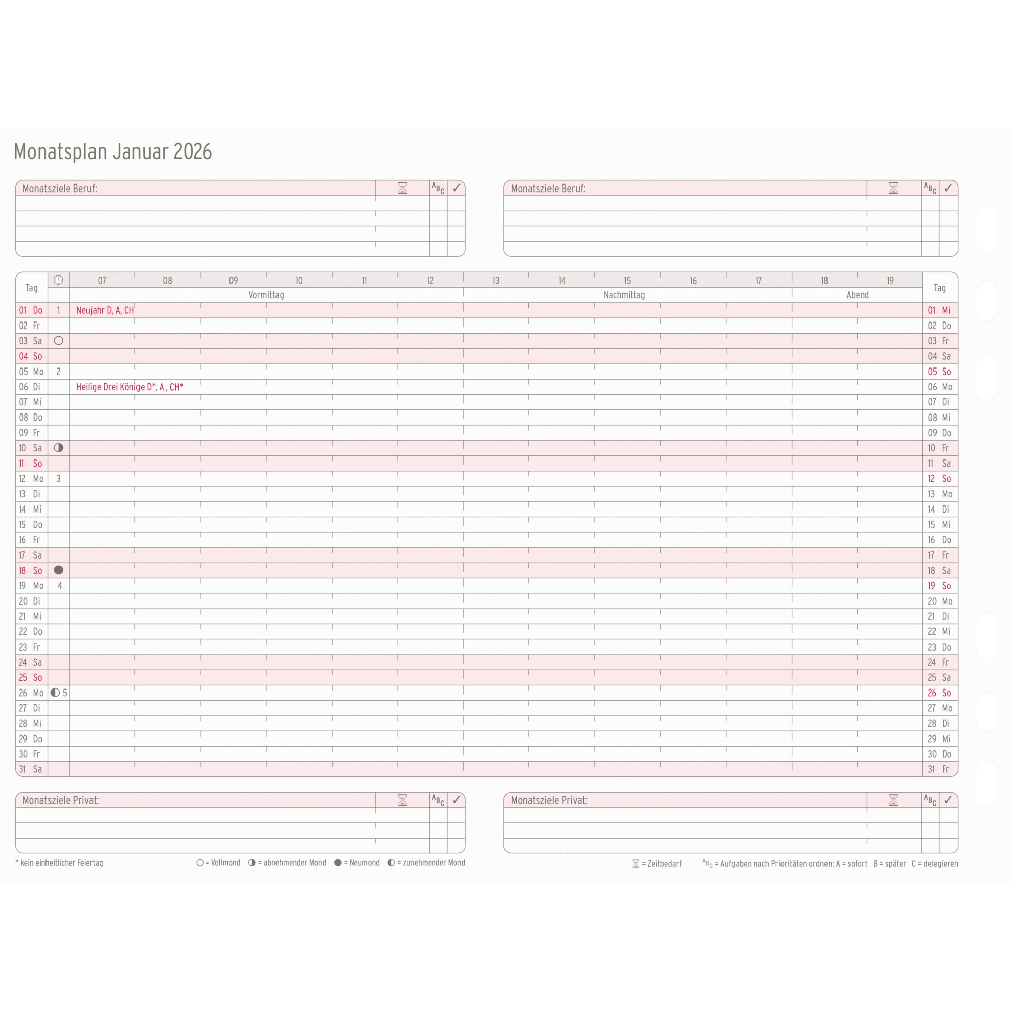 Chronoplan Einlage Kalender, DIN A5