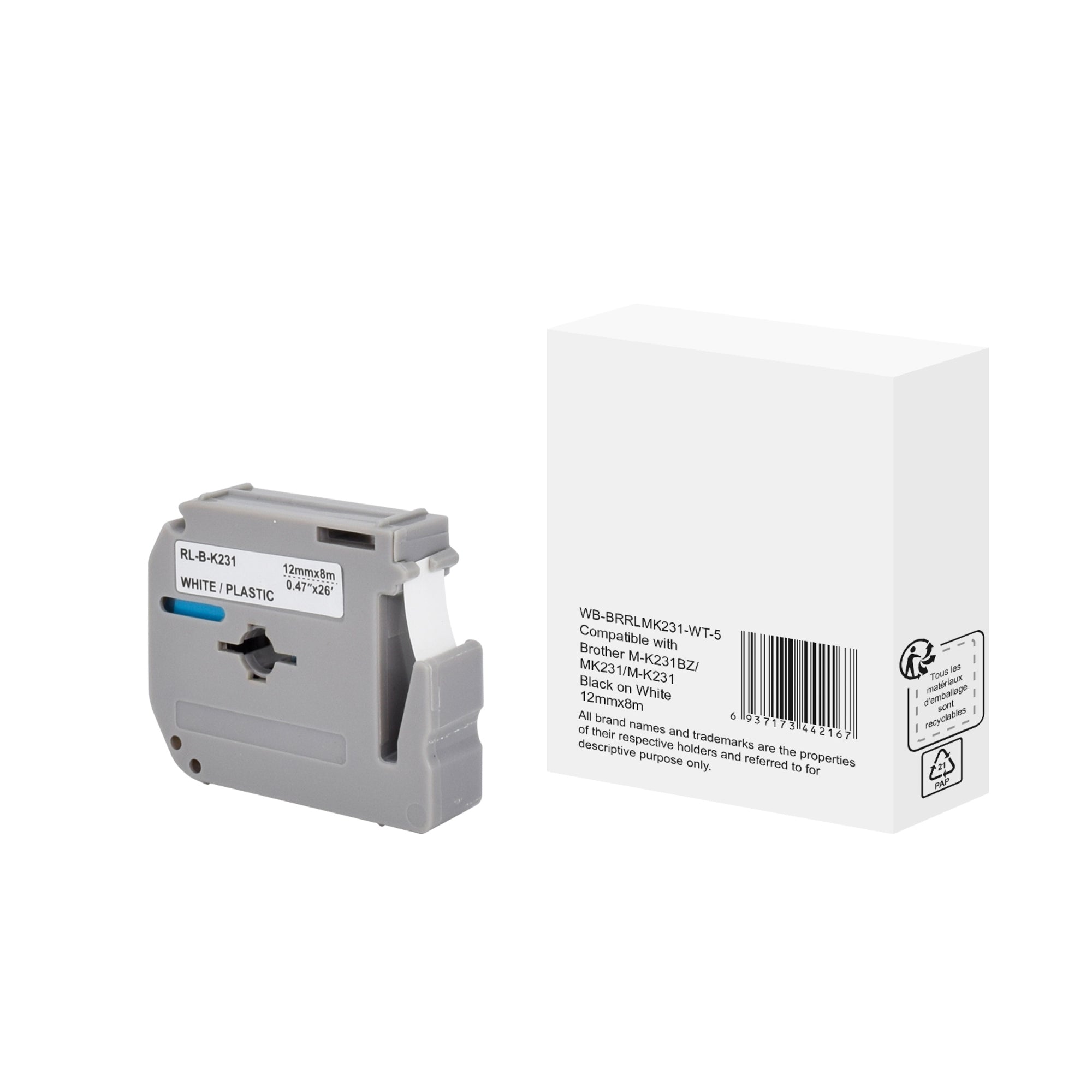 Schriftband wie Brother MK231 12mmx8m sw auf ws