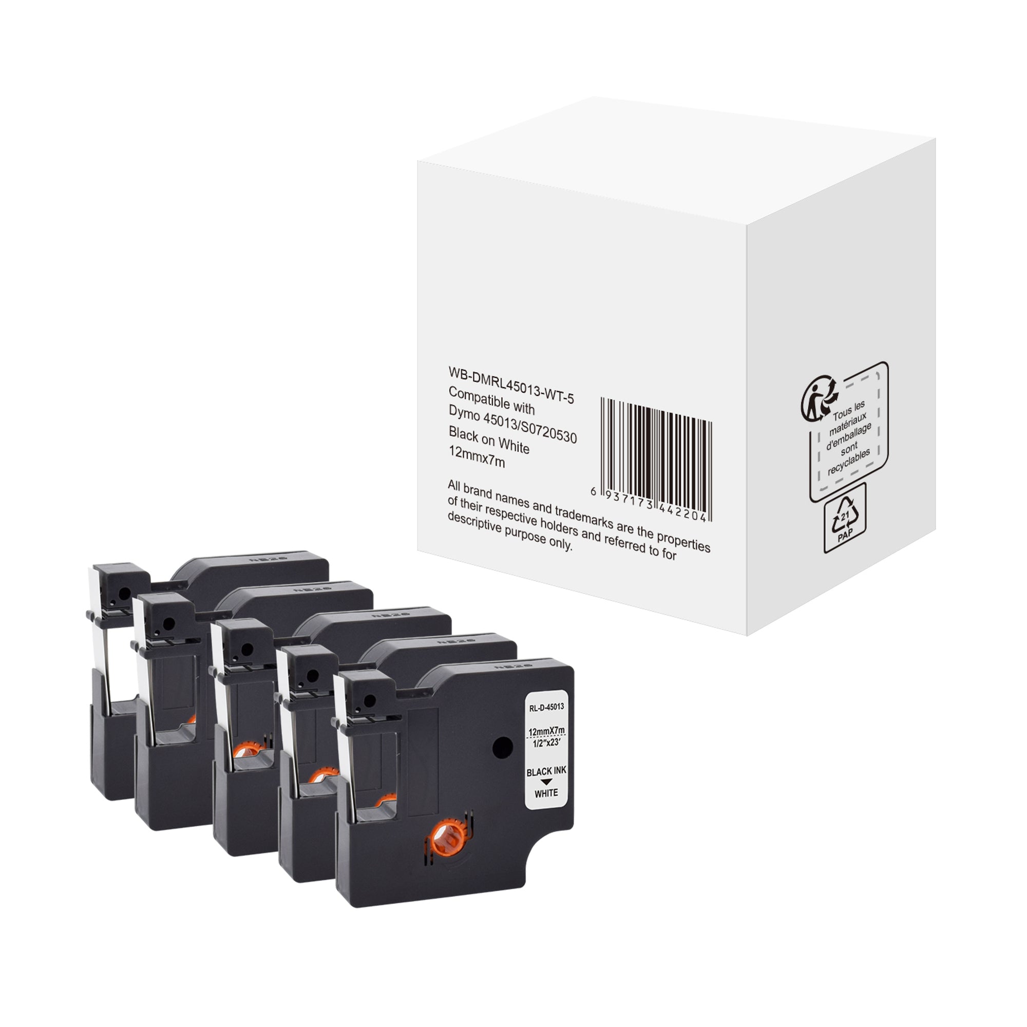 Schriftband wie Dymo S0720530 12mmx7m sw auf ws 5S