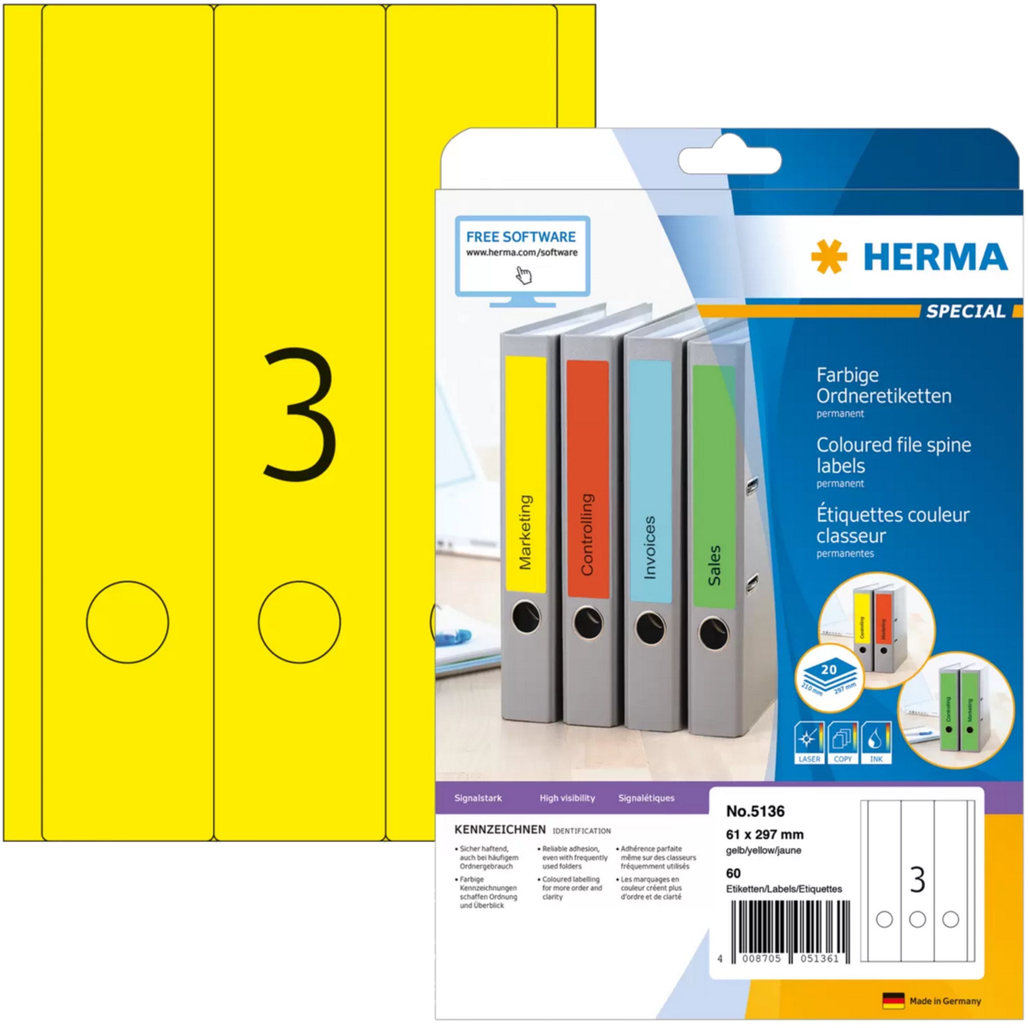 Herma Ordnerrückenetikett, 61 x 297 mm (B x H)