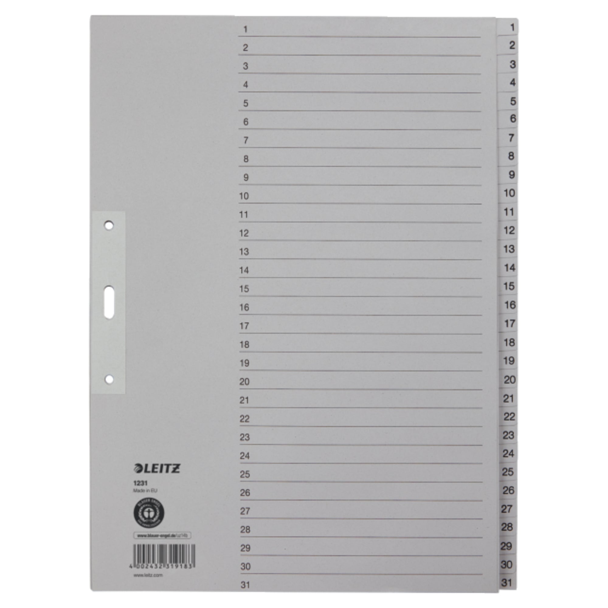Leitz Zahlenregister, DIN A4, Überbreite
